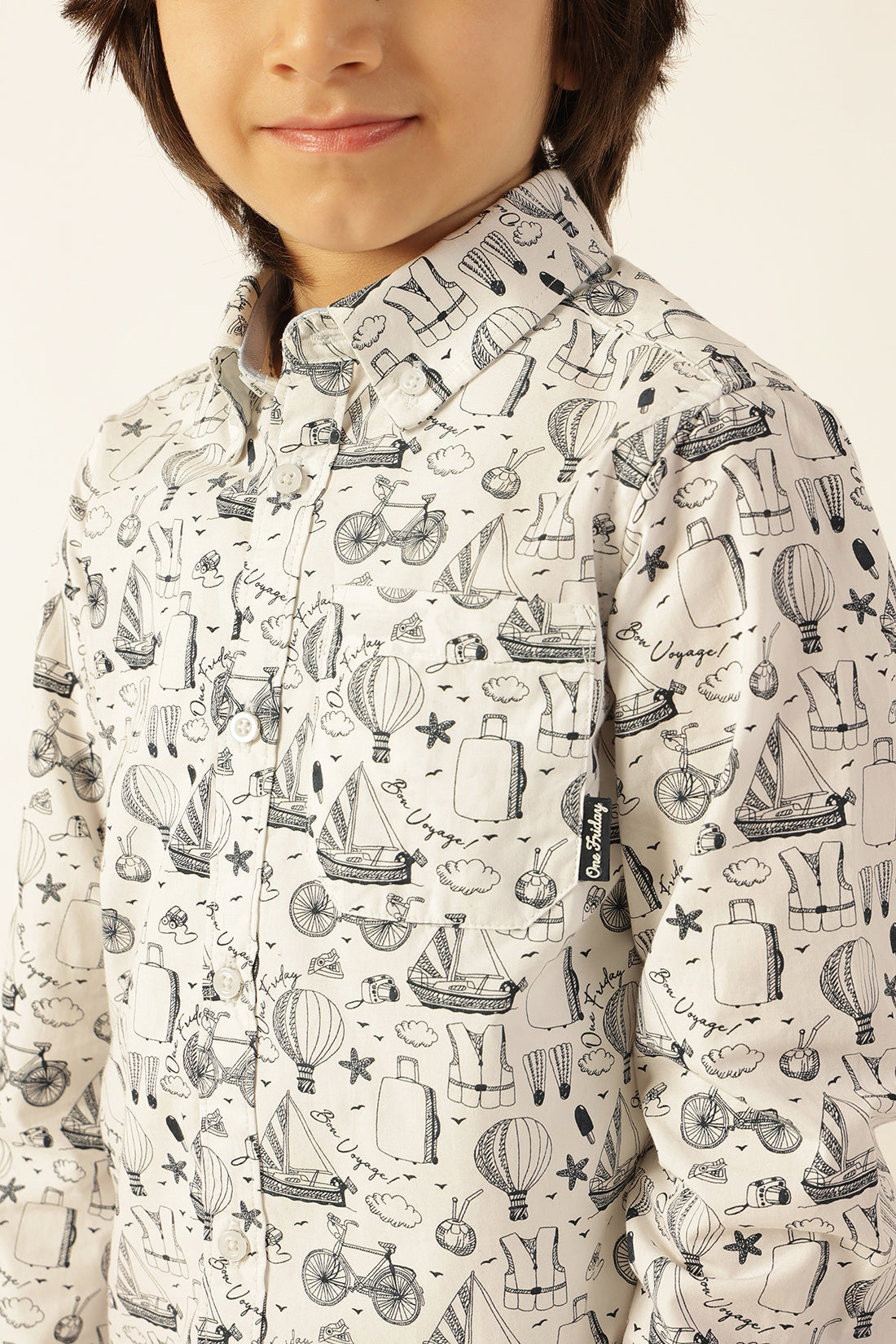 Boys Multi Color Abstract Cotton Shirt