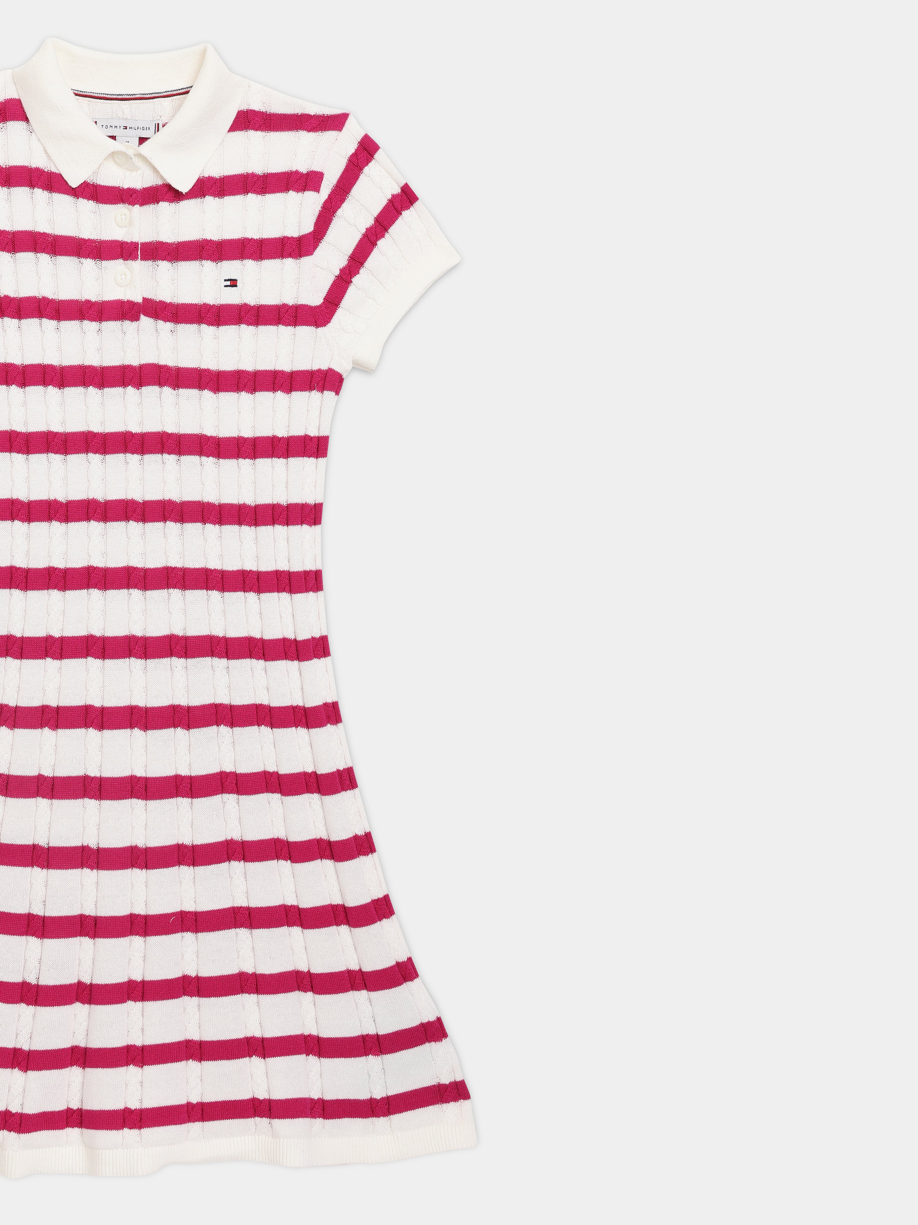 Girls White Striped Cotton Blend Polo Casual Dress