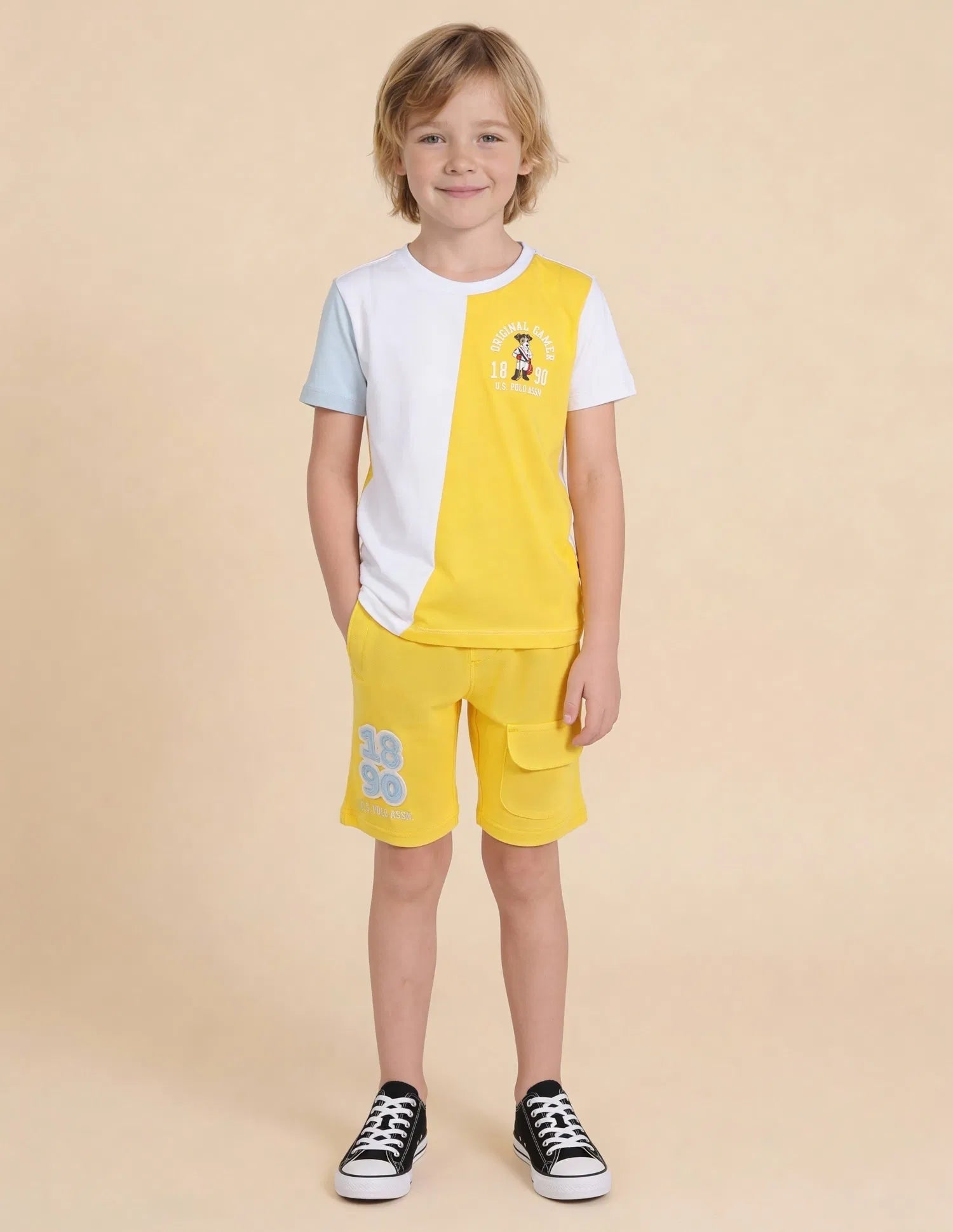 Boys Yellow Cotton Colour Block Regular Fit T-Shirt