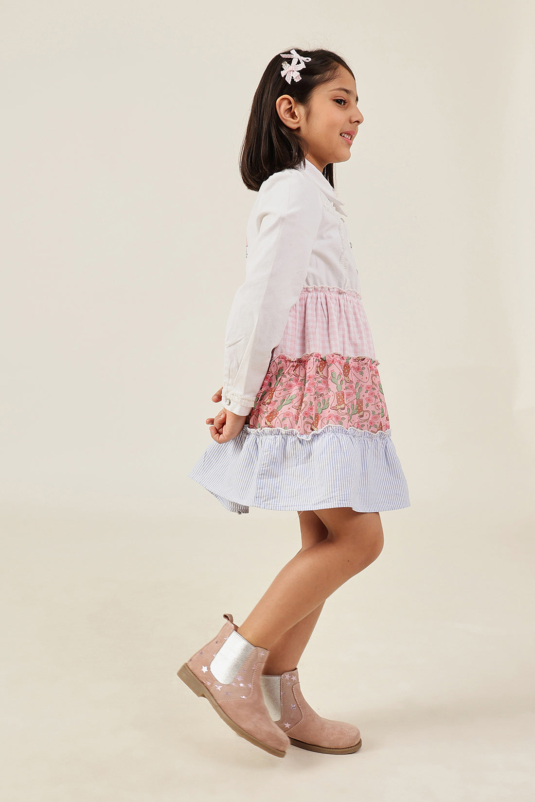Girls Multi Color Printed Drill Cotton Dress