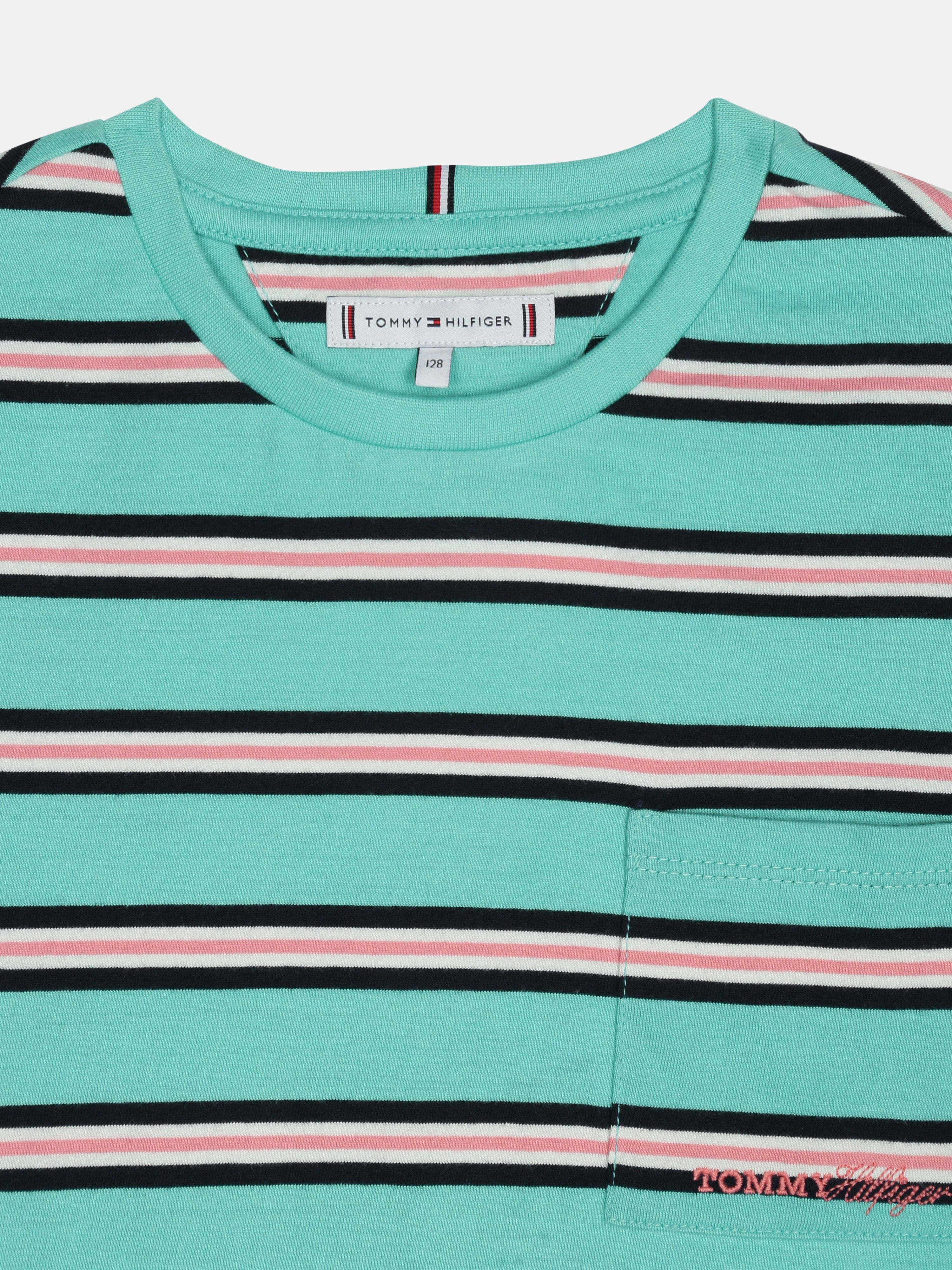 Girls Green Striped Crew Neck Knit T-Shirt