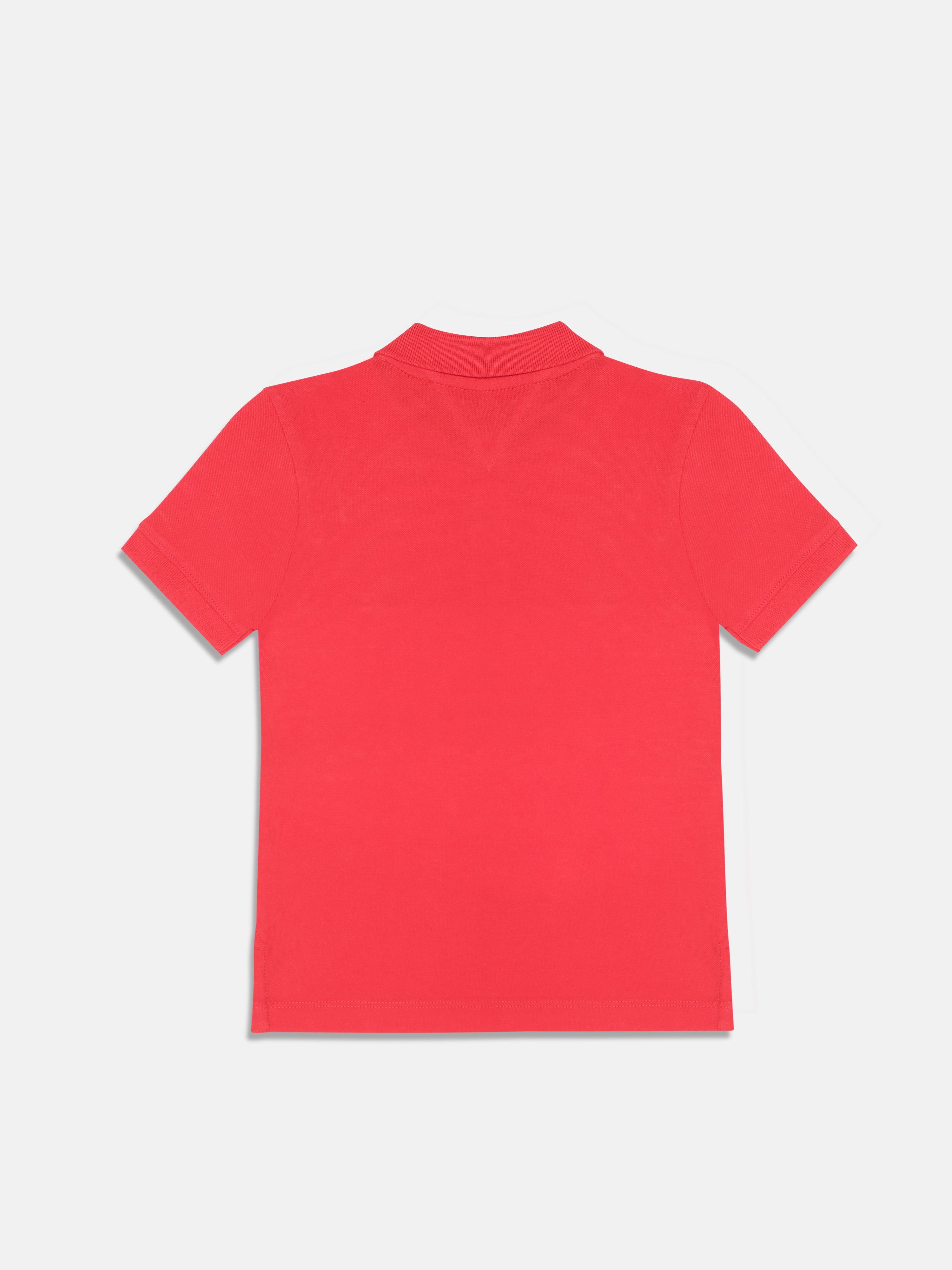 Boys Red Colorblock Cotton Polo Knit Top Regular Fit