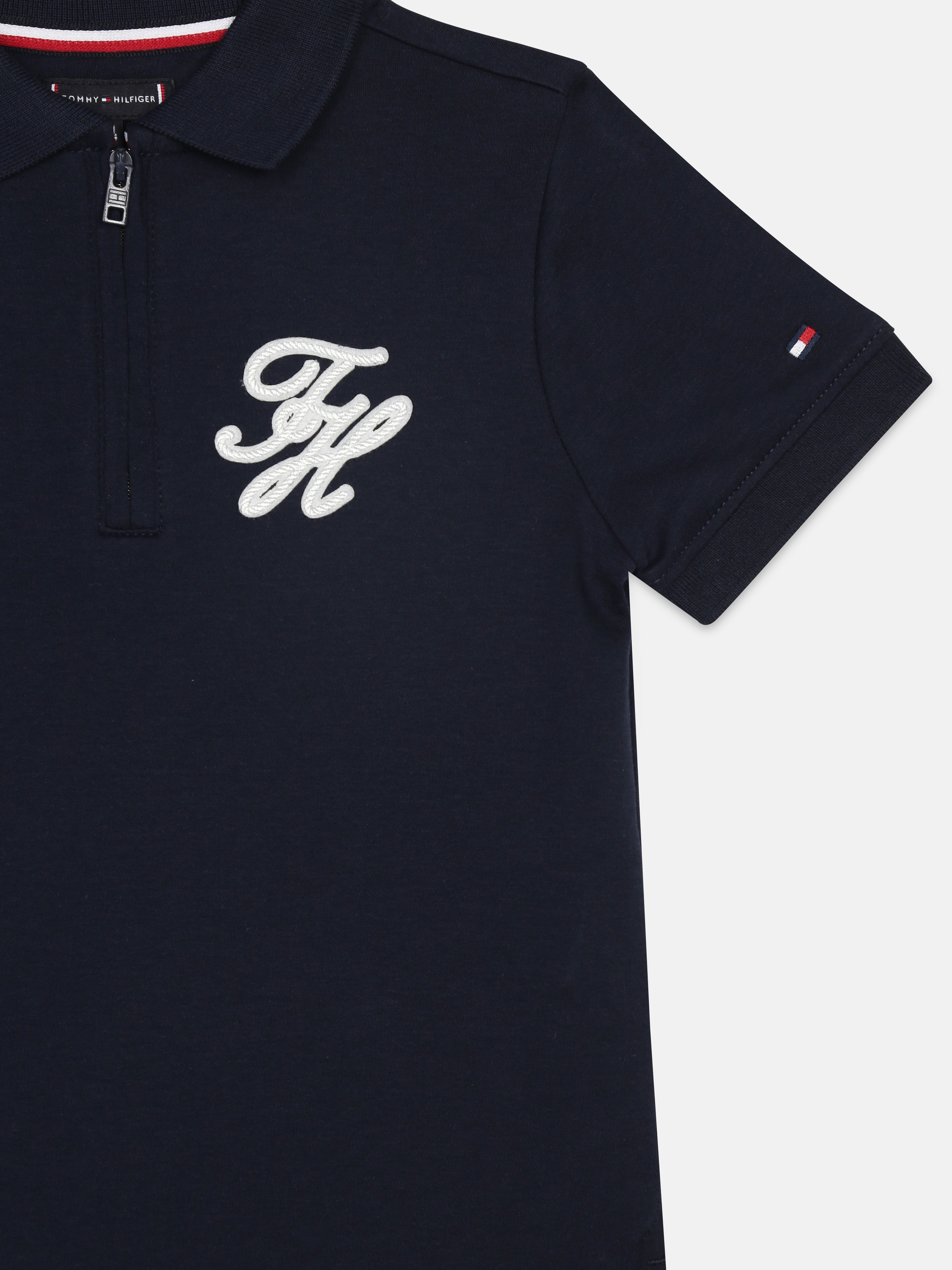 Boys Navy Logo Cotton Polo Knit Top Regular Fit
