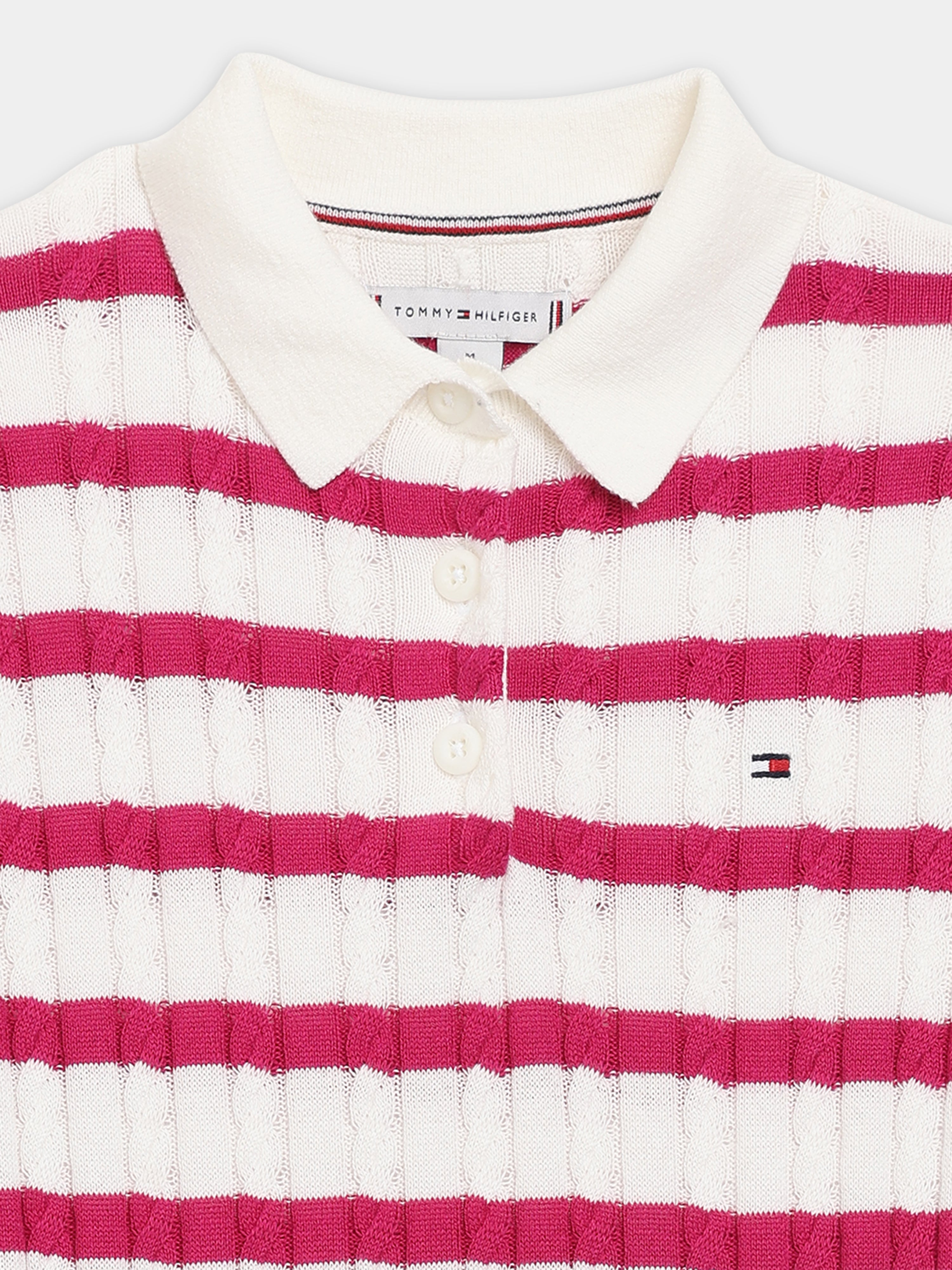 Girls White Striped Cotton Blend Polo Casual Dress