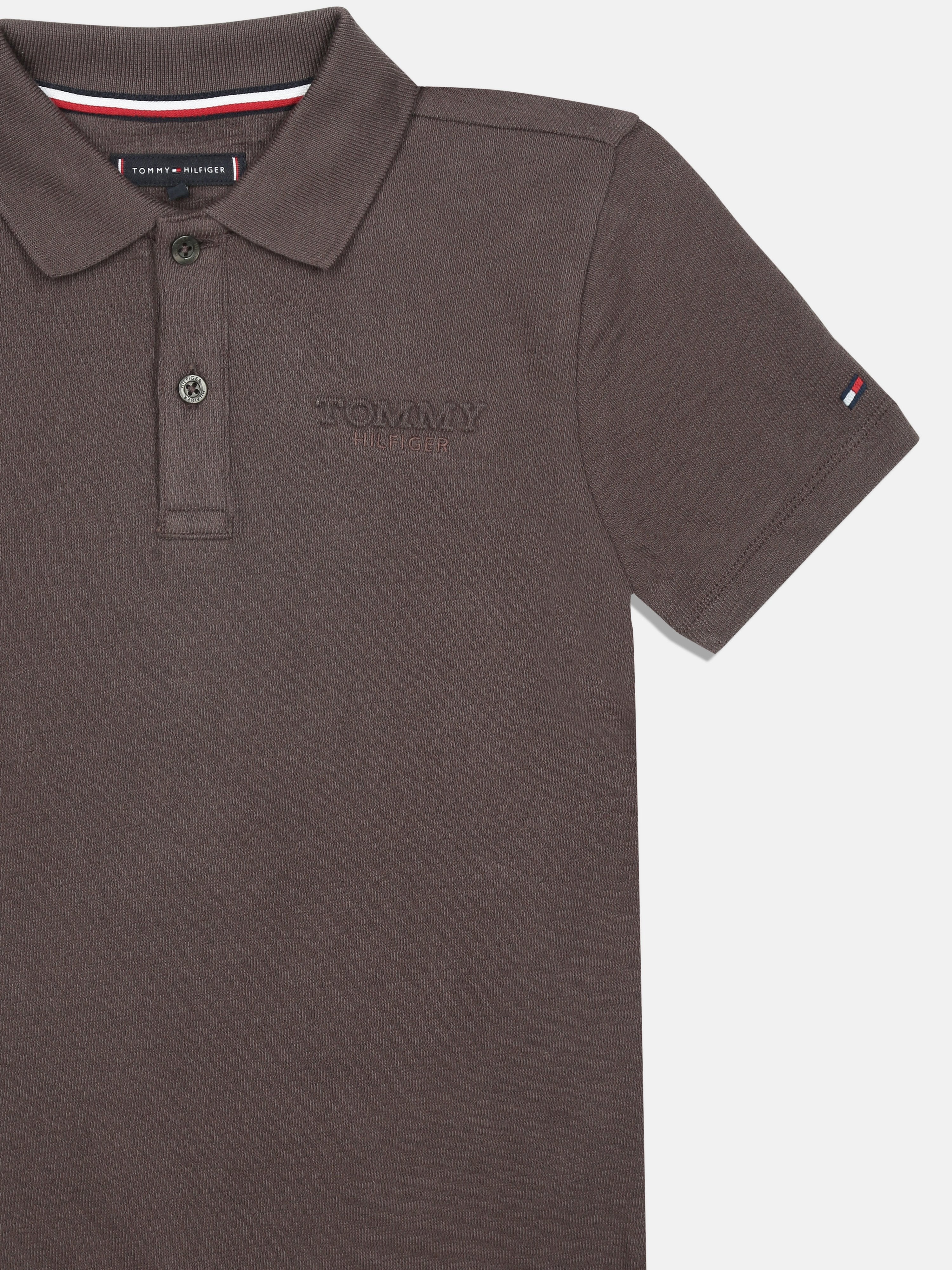 Girls Brown Solid Organic Cotton Casual Polo Knit Top