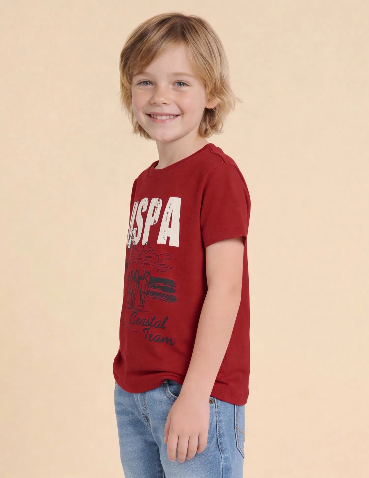Boys Red Cotton Graphic Printed Regular Fit T-Shirt