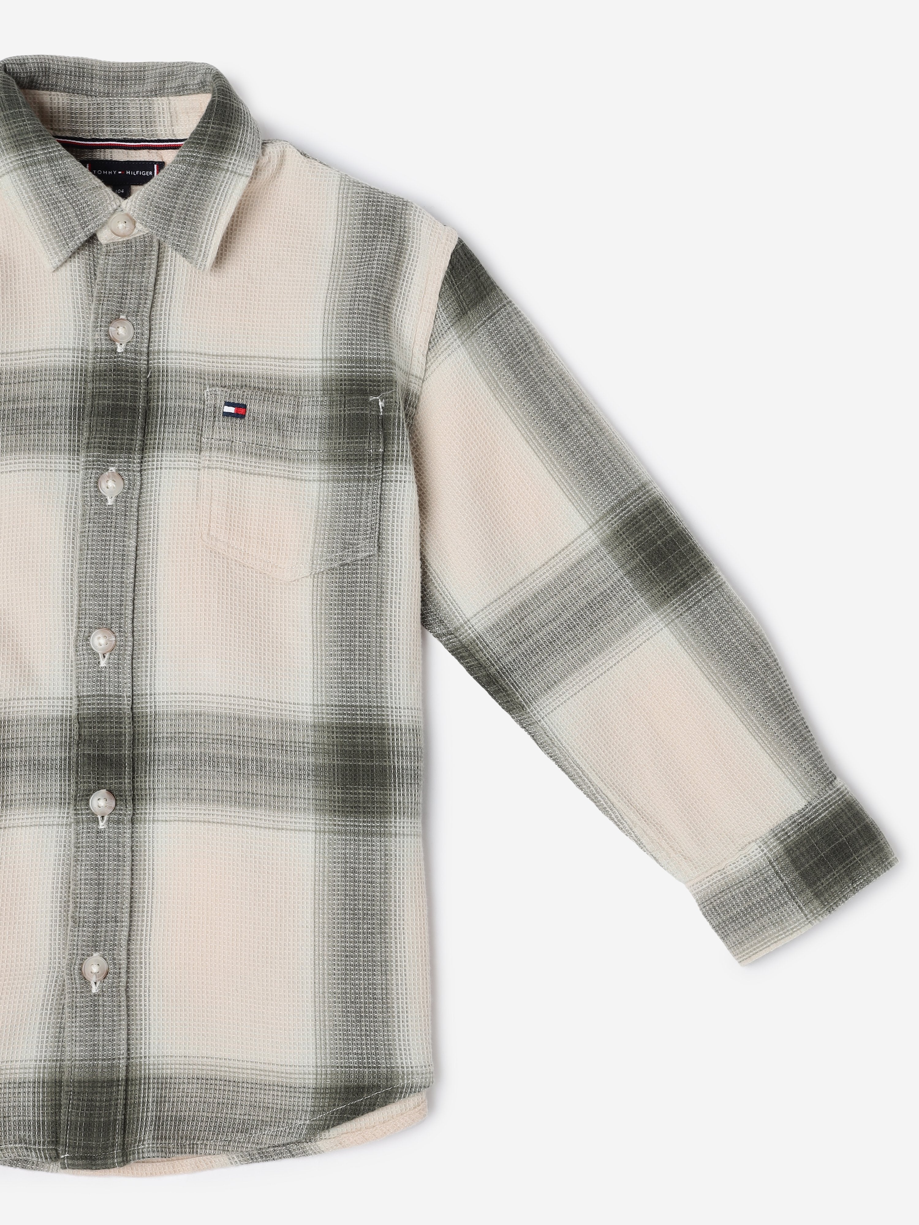 Girls Green Checked BCI Cotton Casual Relaxed Shirt Top