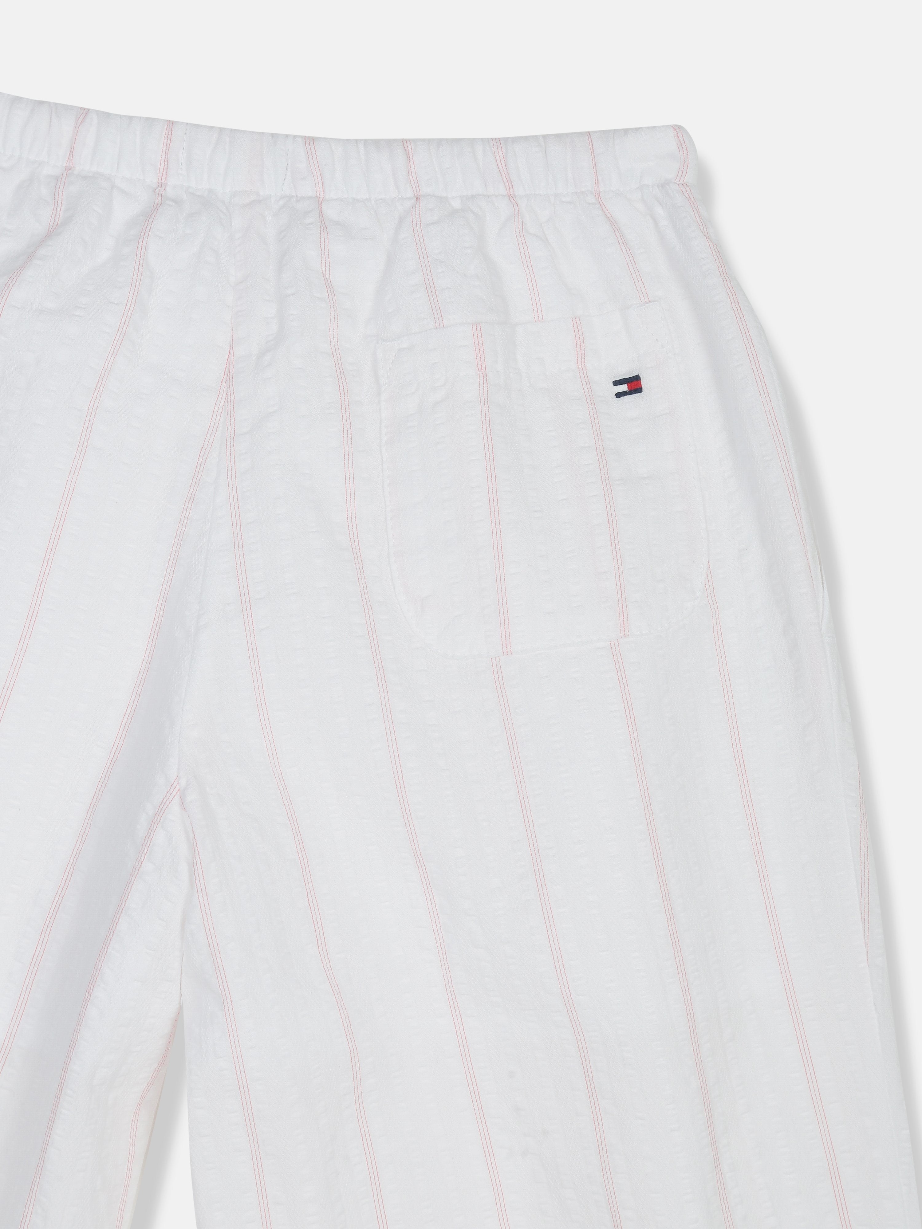 Girls White Striped Cotton Regular Fit Mid Rise Trousers