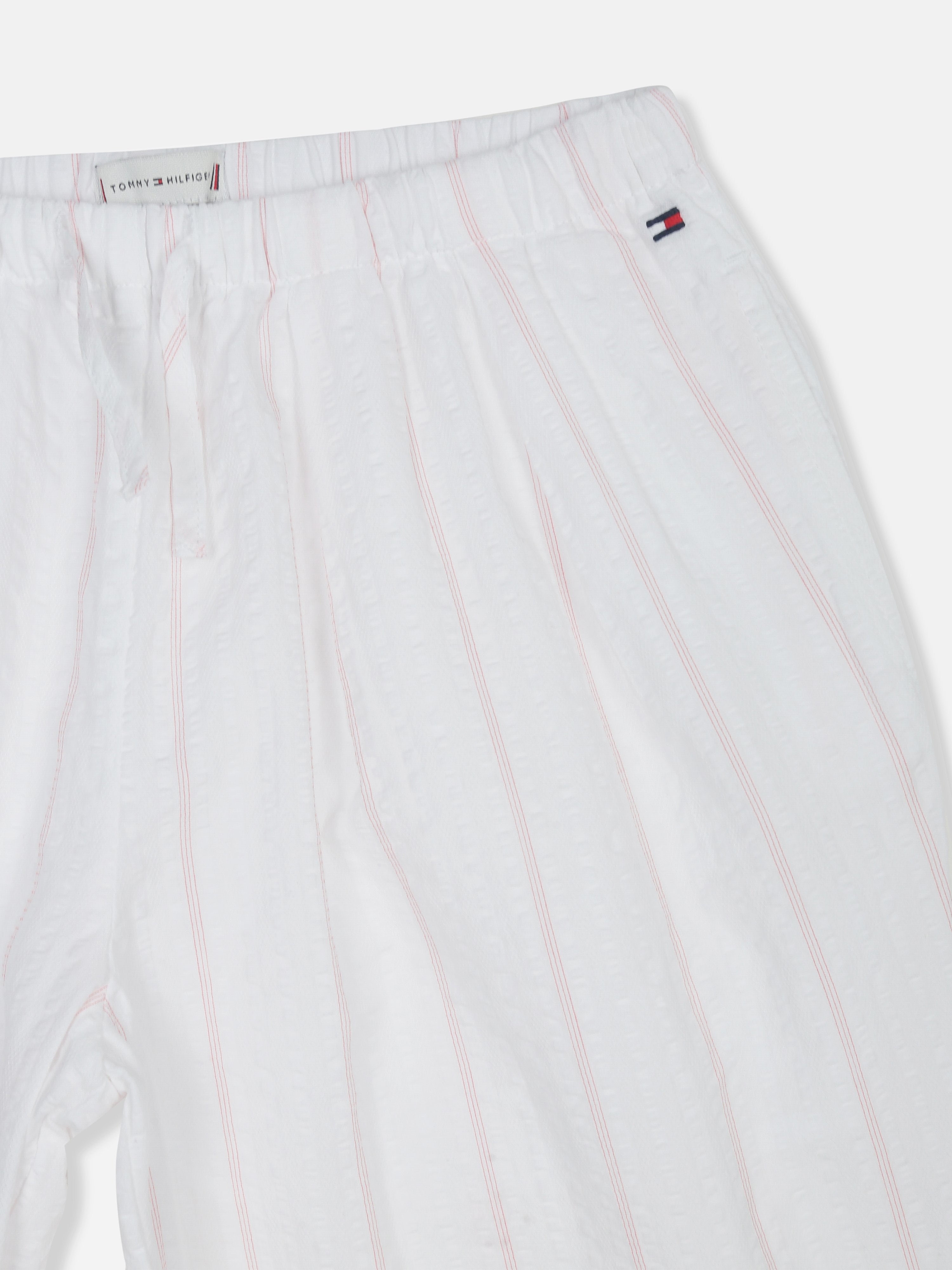 Girls White Striped Cotton Regular Fit Mid Rise Trousers