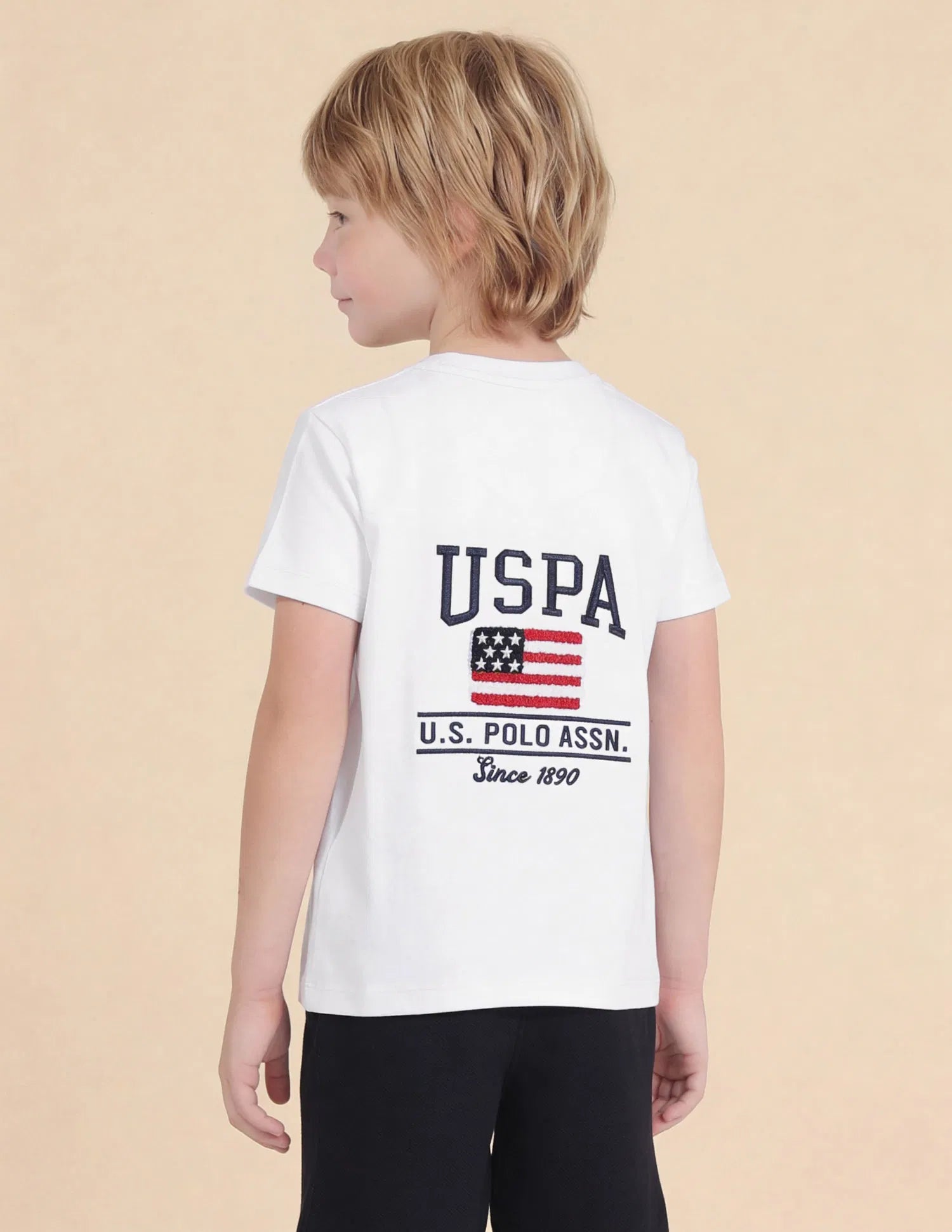 Boys White Cotton Brand Logo Regular Fit T-Shirt
