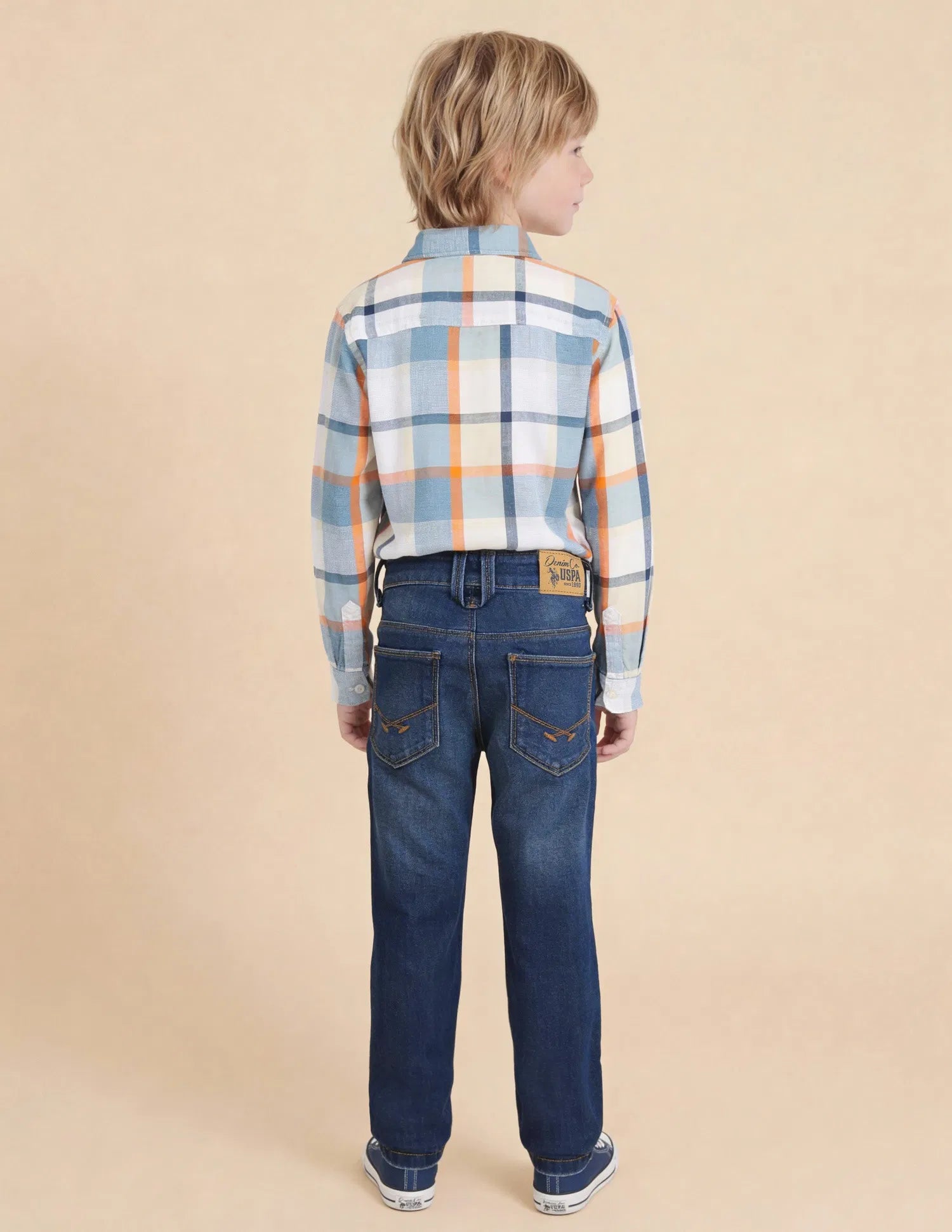Boys Mid Blue Cotton Distressed Slim Fit Jeans