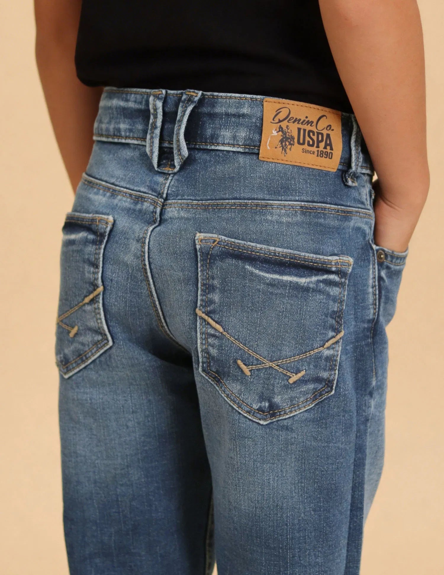 Boys Light Blue Cotton Blend Whiskered Bootcut Jeans