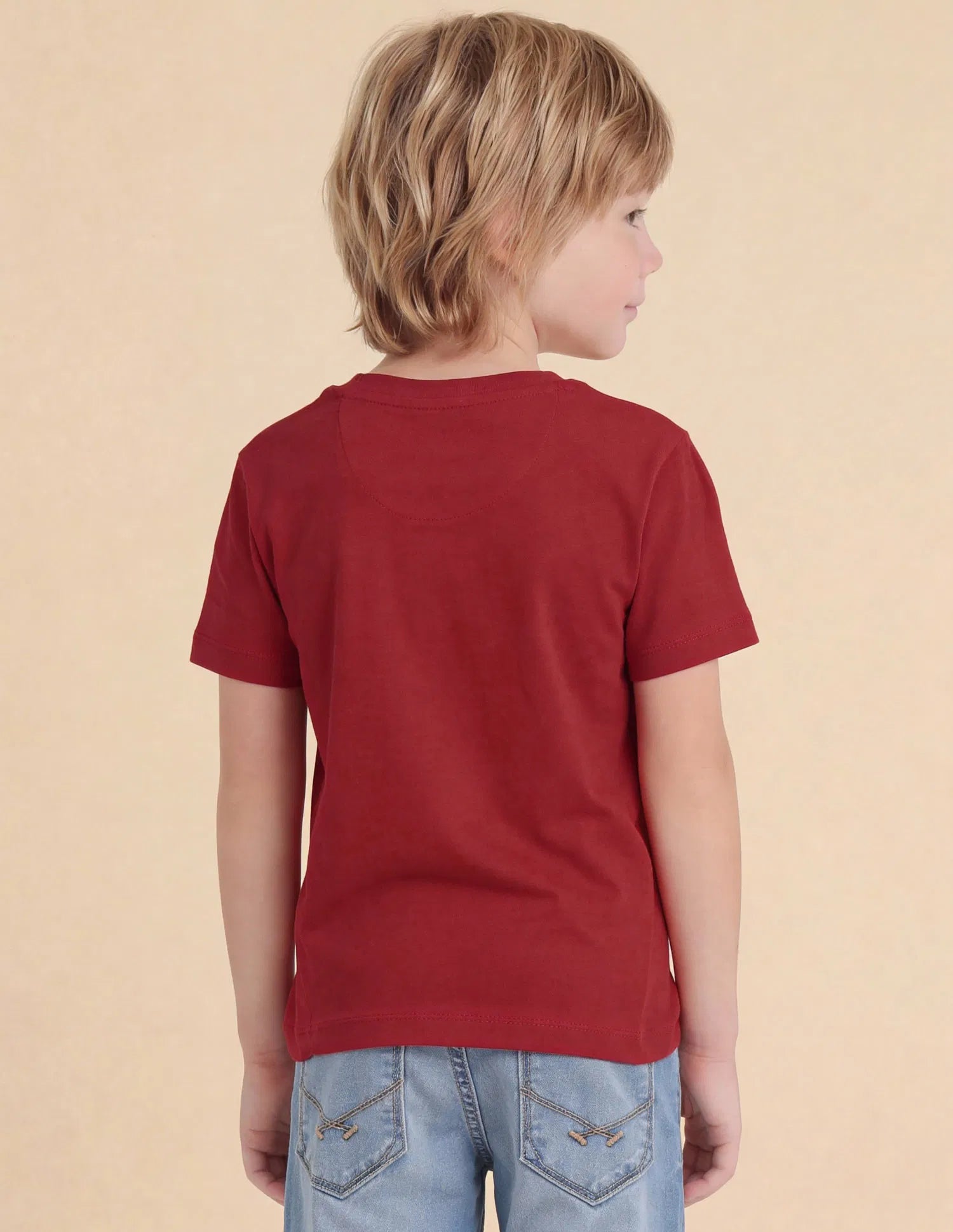 Boys Red Cotton Graphic Printed Regular Fit T-Shirt