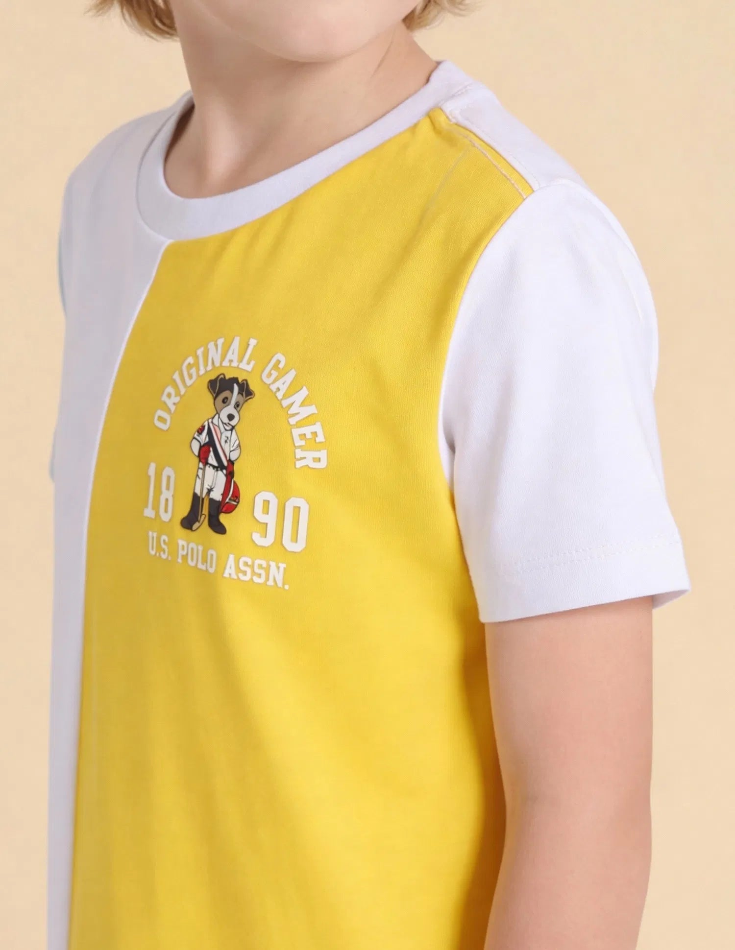 Boys Yellow Cotton Colour Block Regular Fit T-Shirt