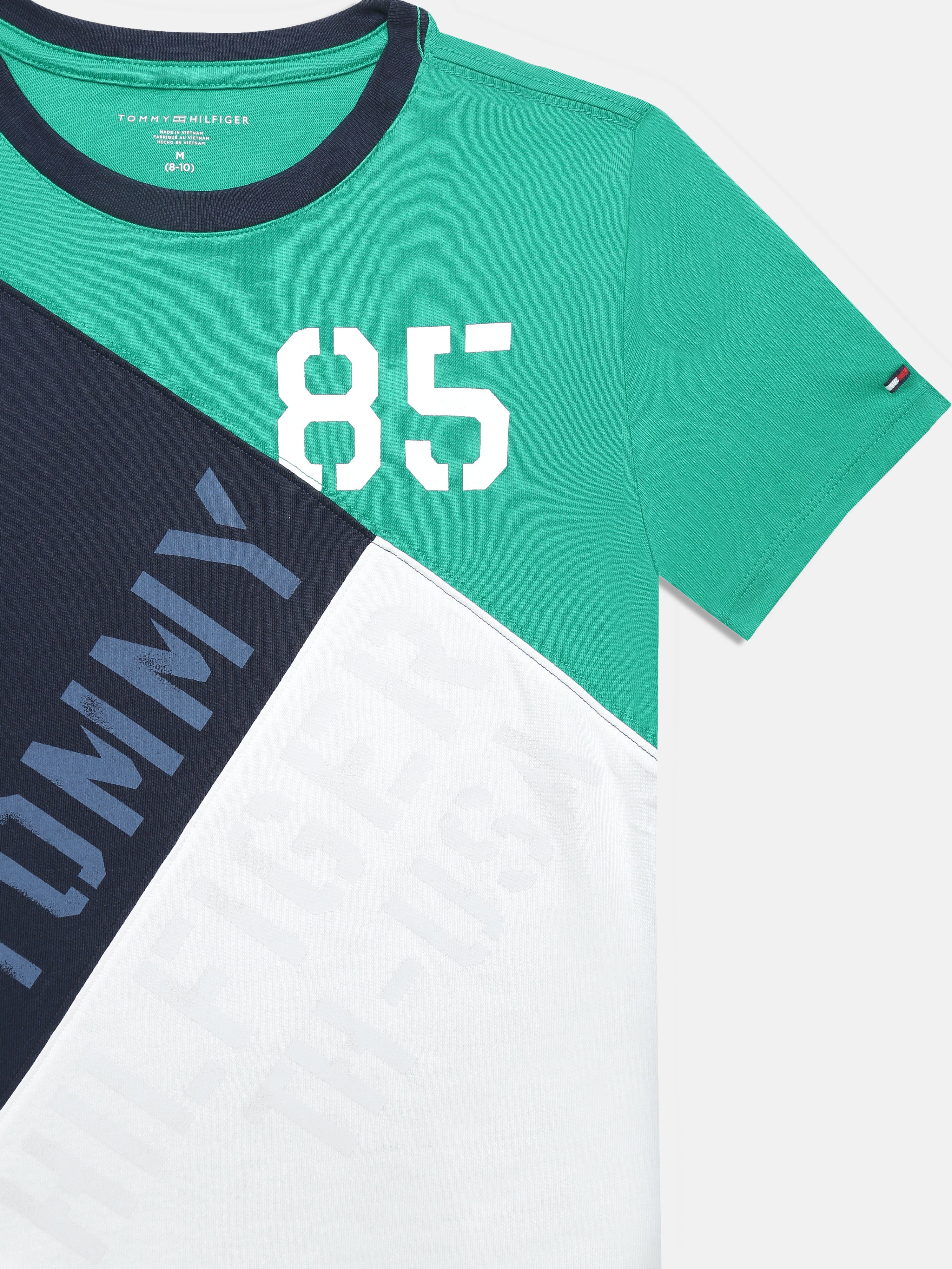 Boys Green Colorblock Regular Fit Cotton T-Shirt