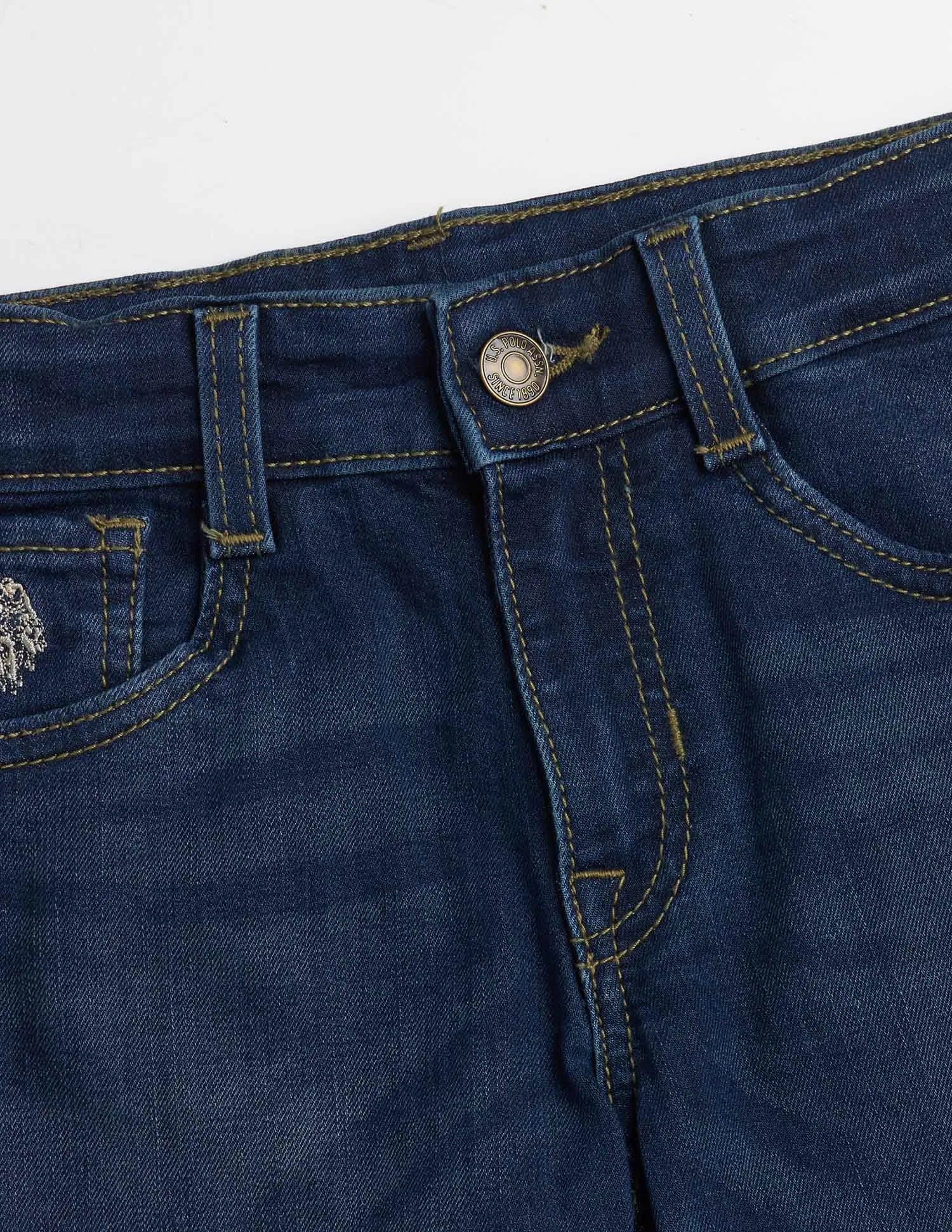Boys Dark Blue Cotton Whiskered Bootcut Jeans