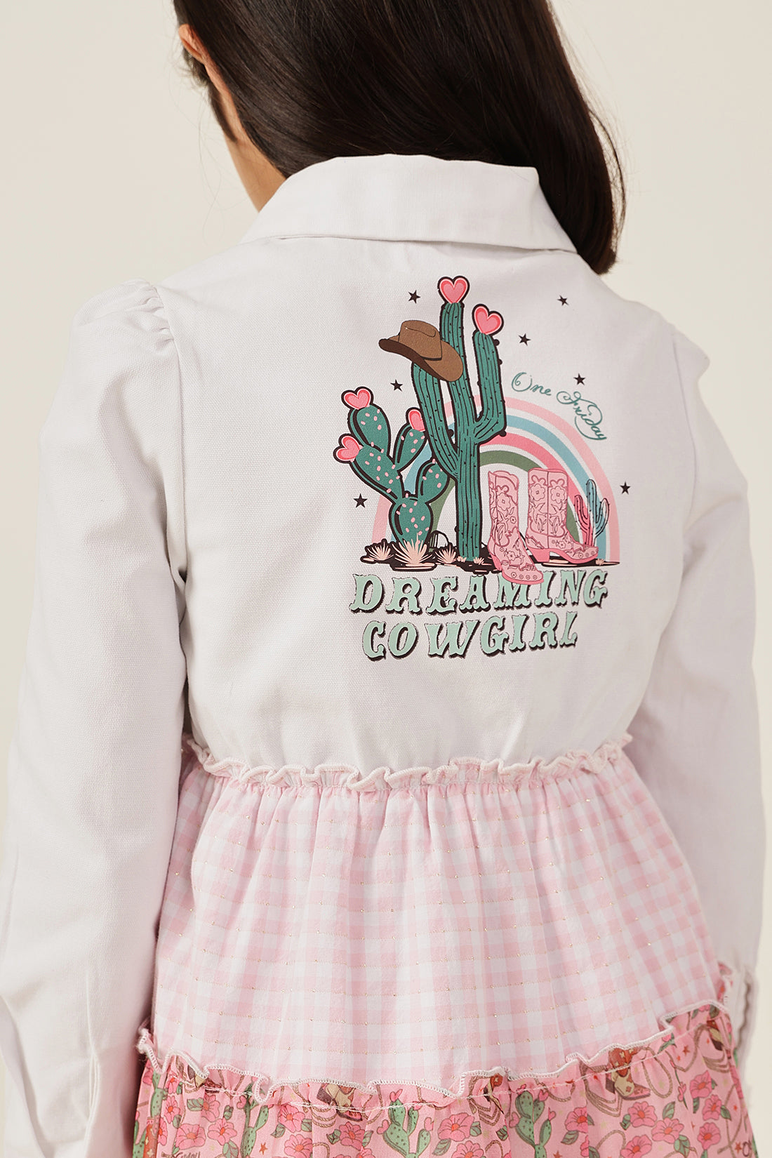Girls Multi Color Printed Drill Cotton Dress