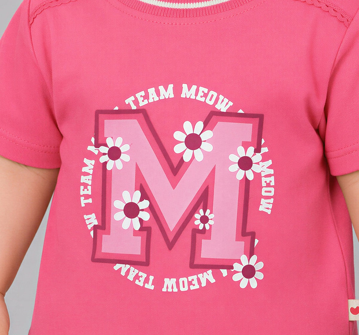 Cropped Tee with Chest Print Pink