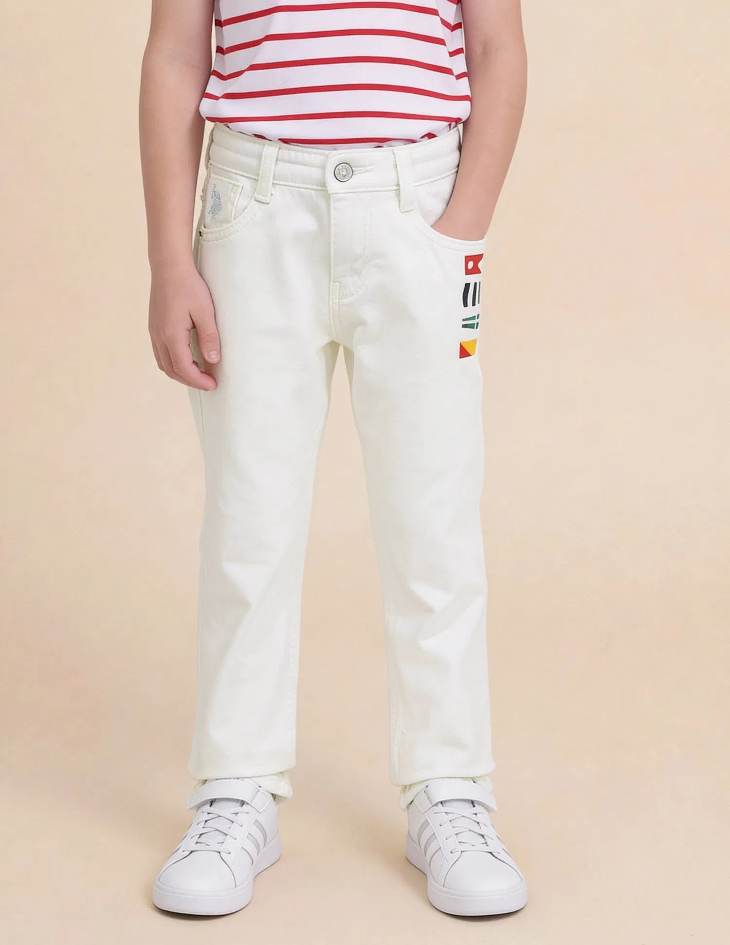 Boys White Cotton Mid Rise Relaxed Fit Jeans