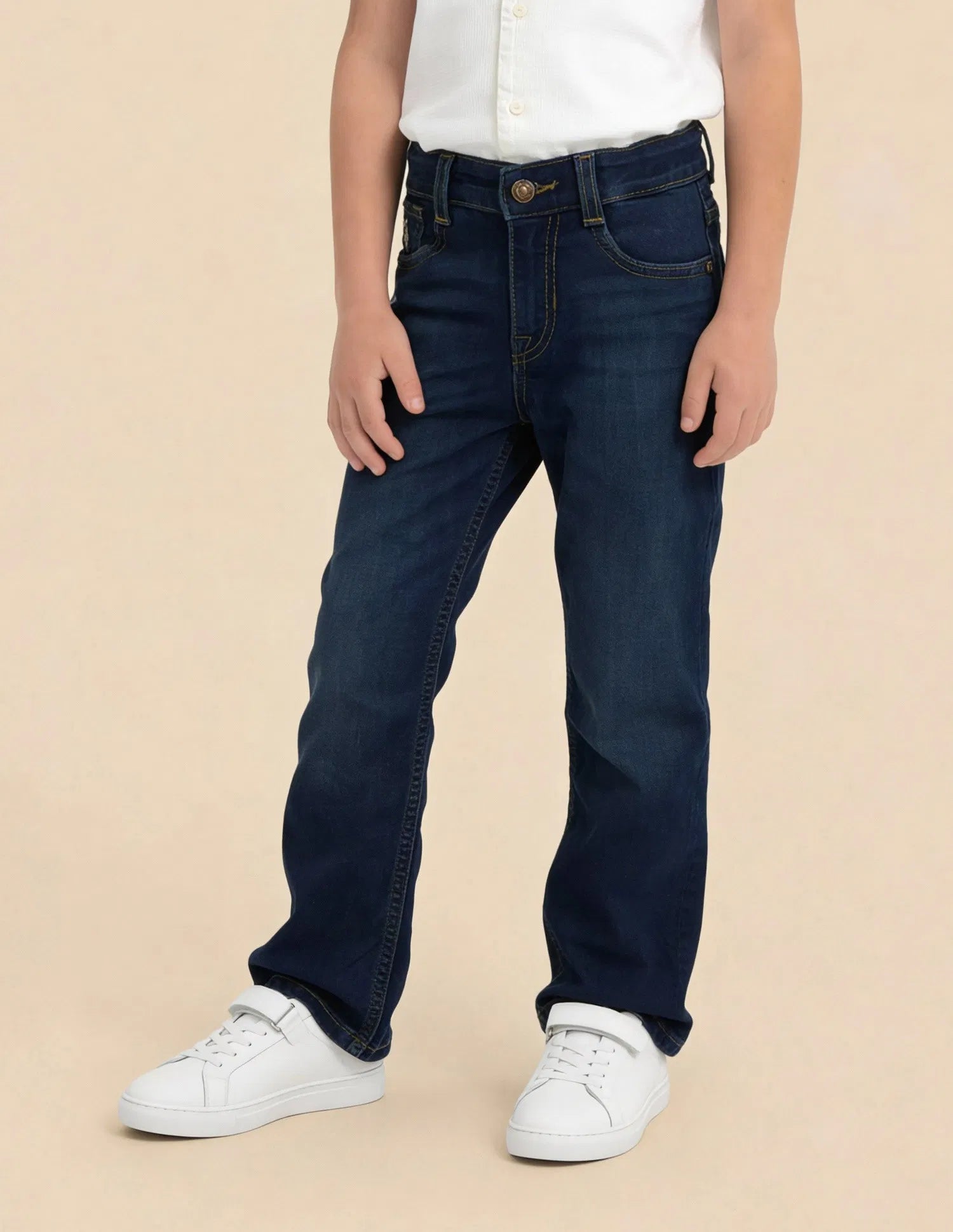 Boys Dark Blue Cotton Whiskered Bootcut Jeans