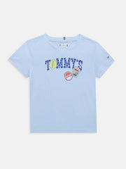 Girls Blue Graphic Regenerative Cotton Casual Knit Top