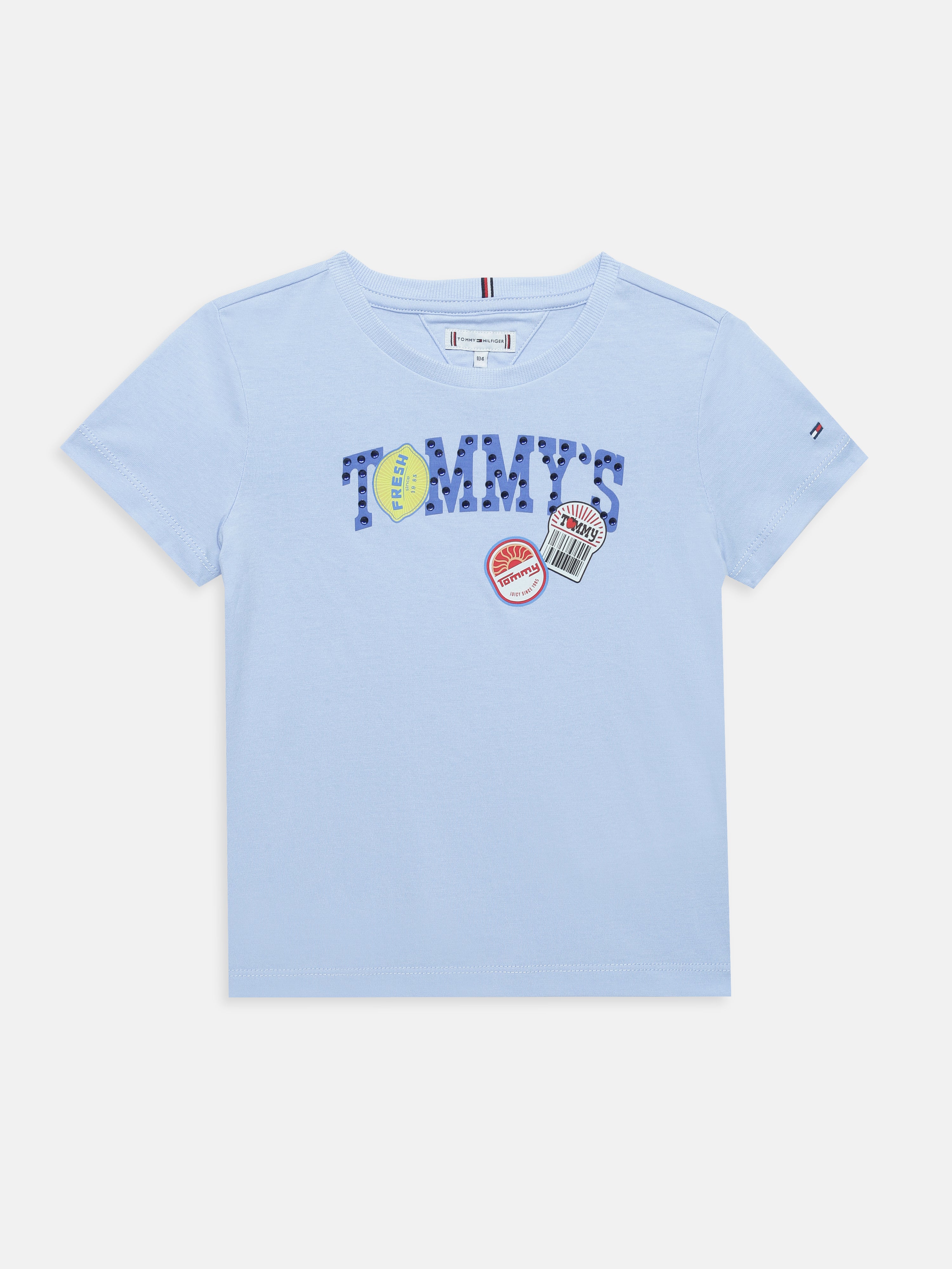 Girls Blue Graphic Regenerative Cotton Casual Knit Top