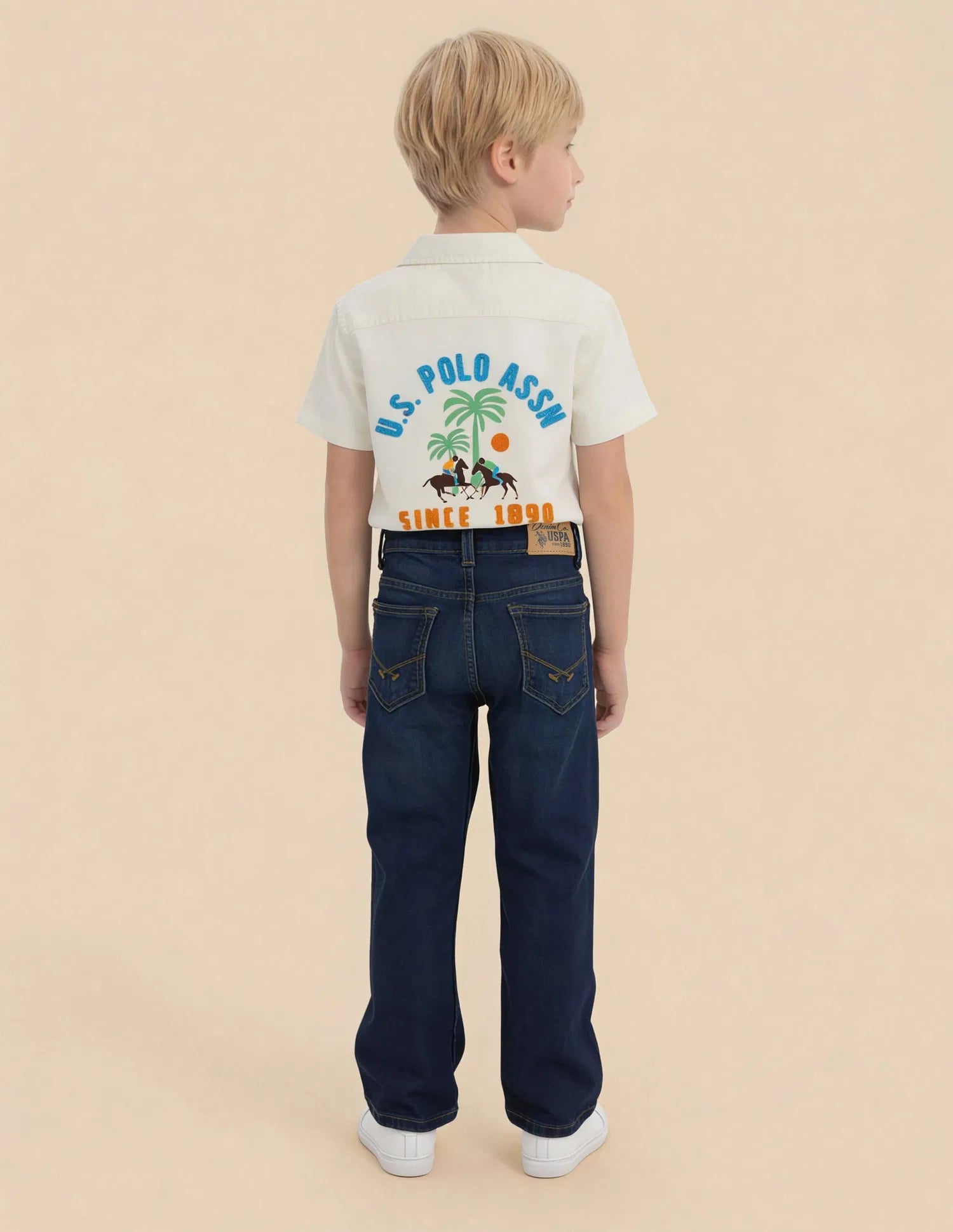 Boys Dark Blue Cotton Whiskered Bootcut Jeans