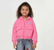 Girls Pink Hooded Fleece Jacket with Utility Pockets