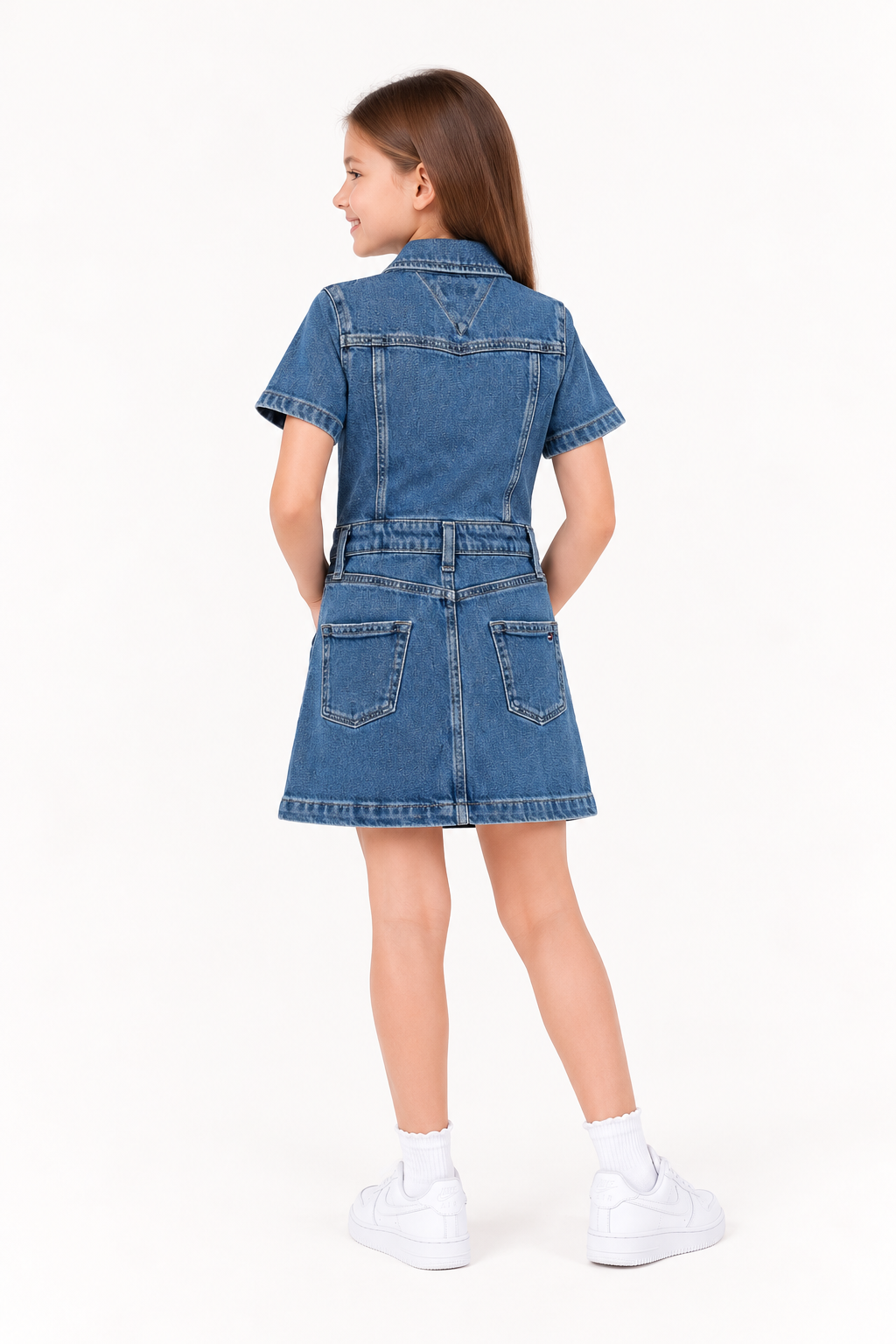Girls Cotton Spread Collar Denim Dress Classic