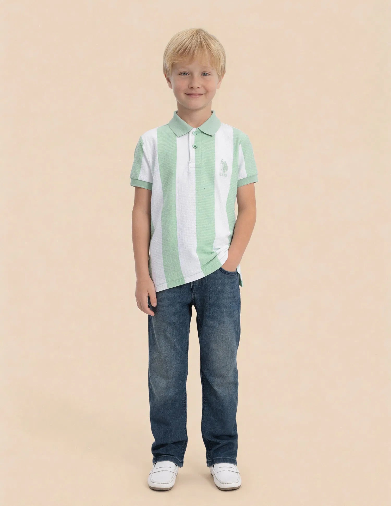 Boys Vertical Striped Cotton Polo Shirt – Regular Fit