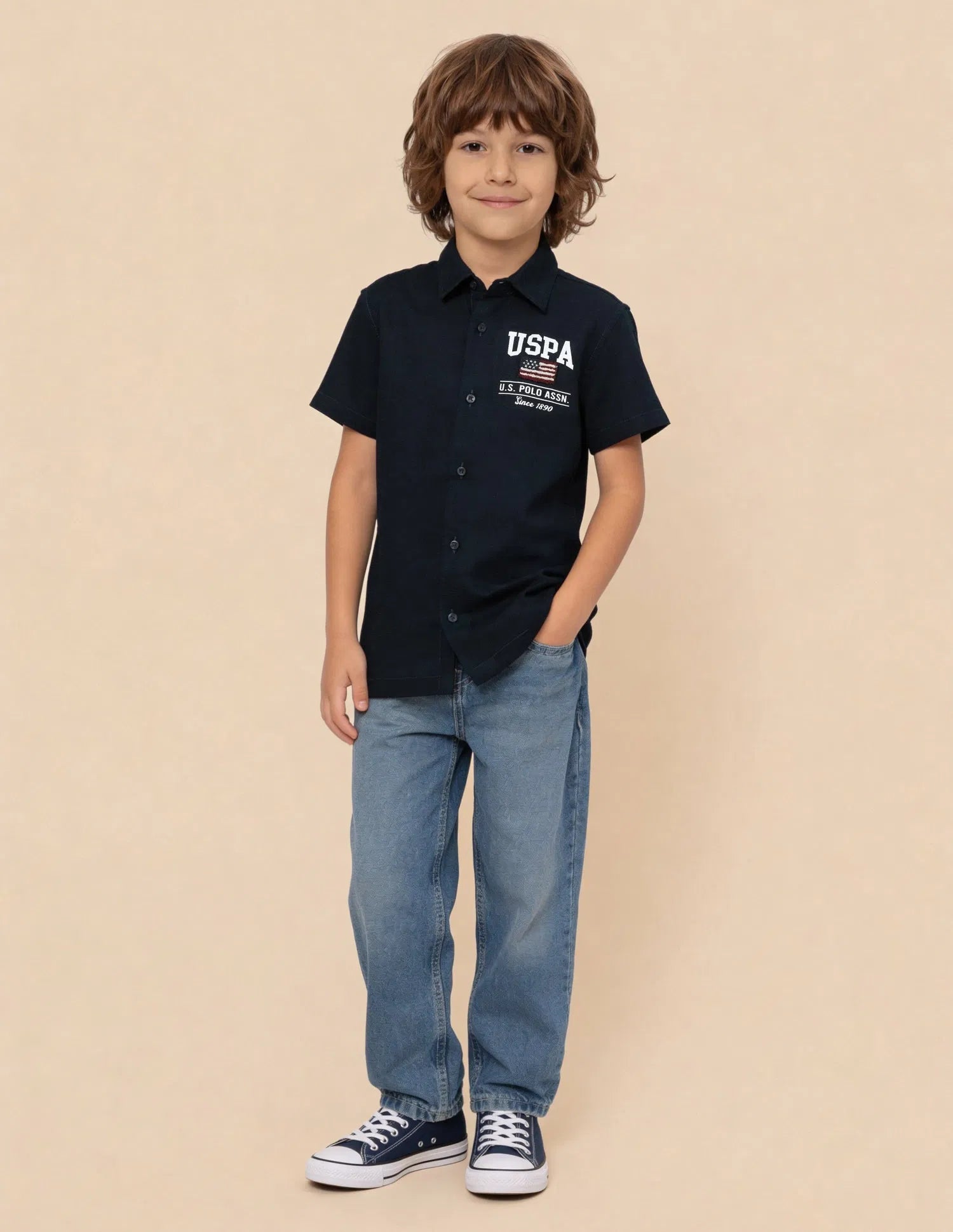 Boys Logo Appliqued Cotton Textured Shirt – Regular Fit