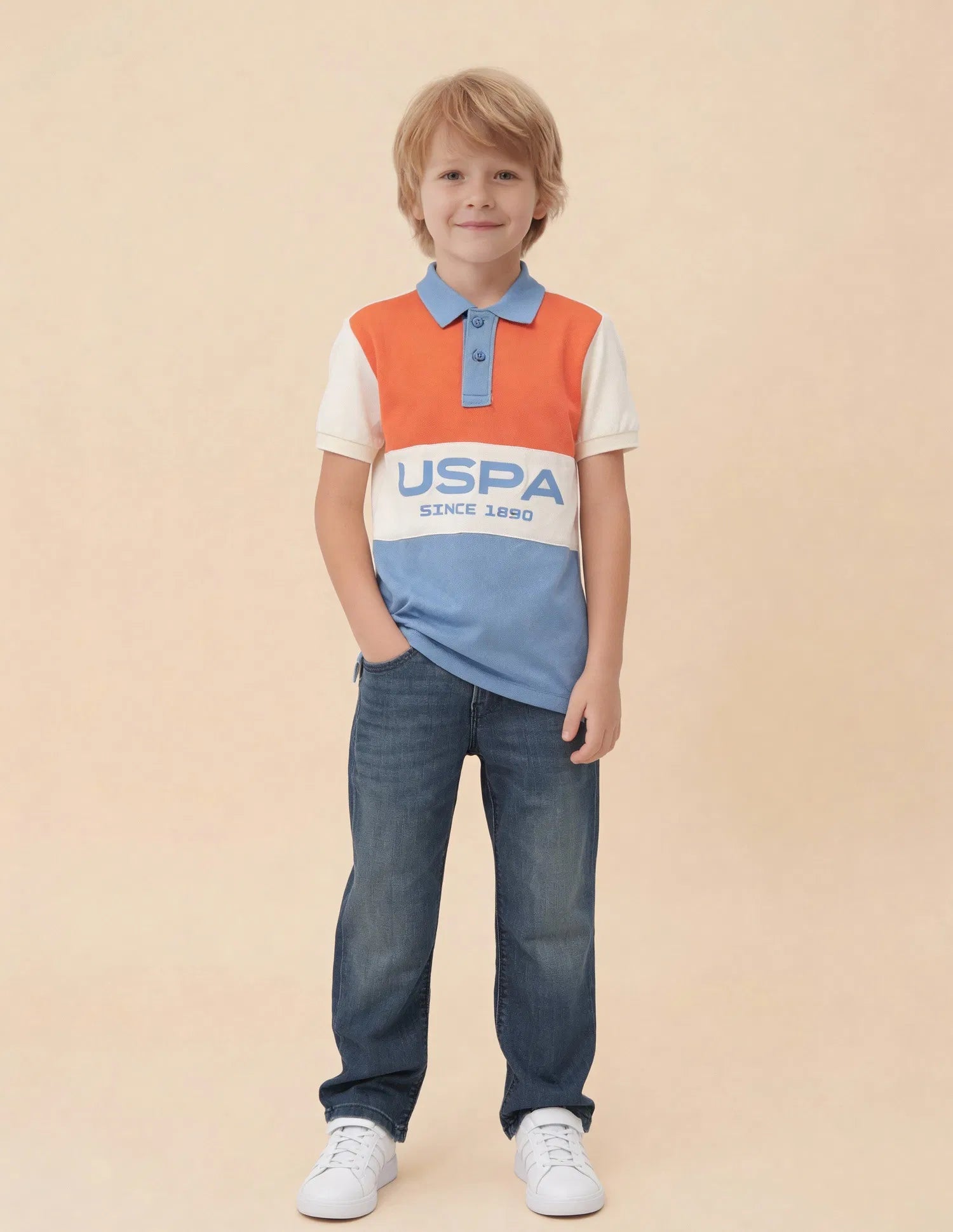 Boys Blue Cotton Colour Block Regular Fit Polo Shirt