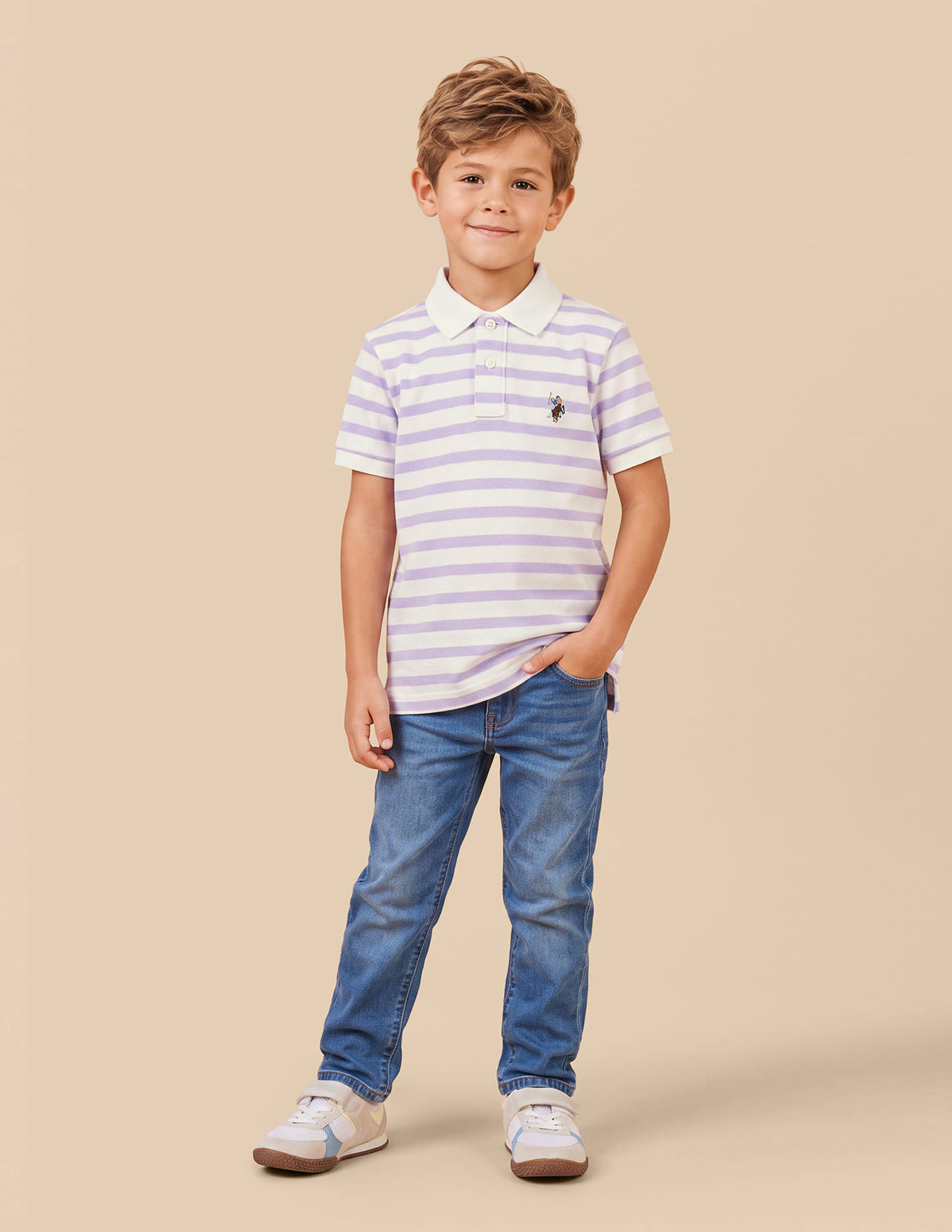 Boys Purple Horizontal Striped Regular-Fit Cotton Elastane Polo Shirt