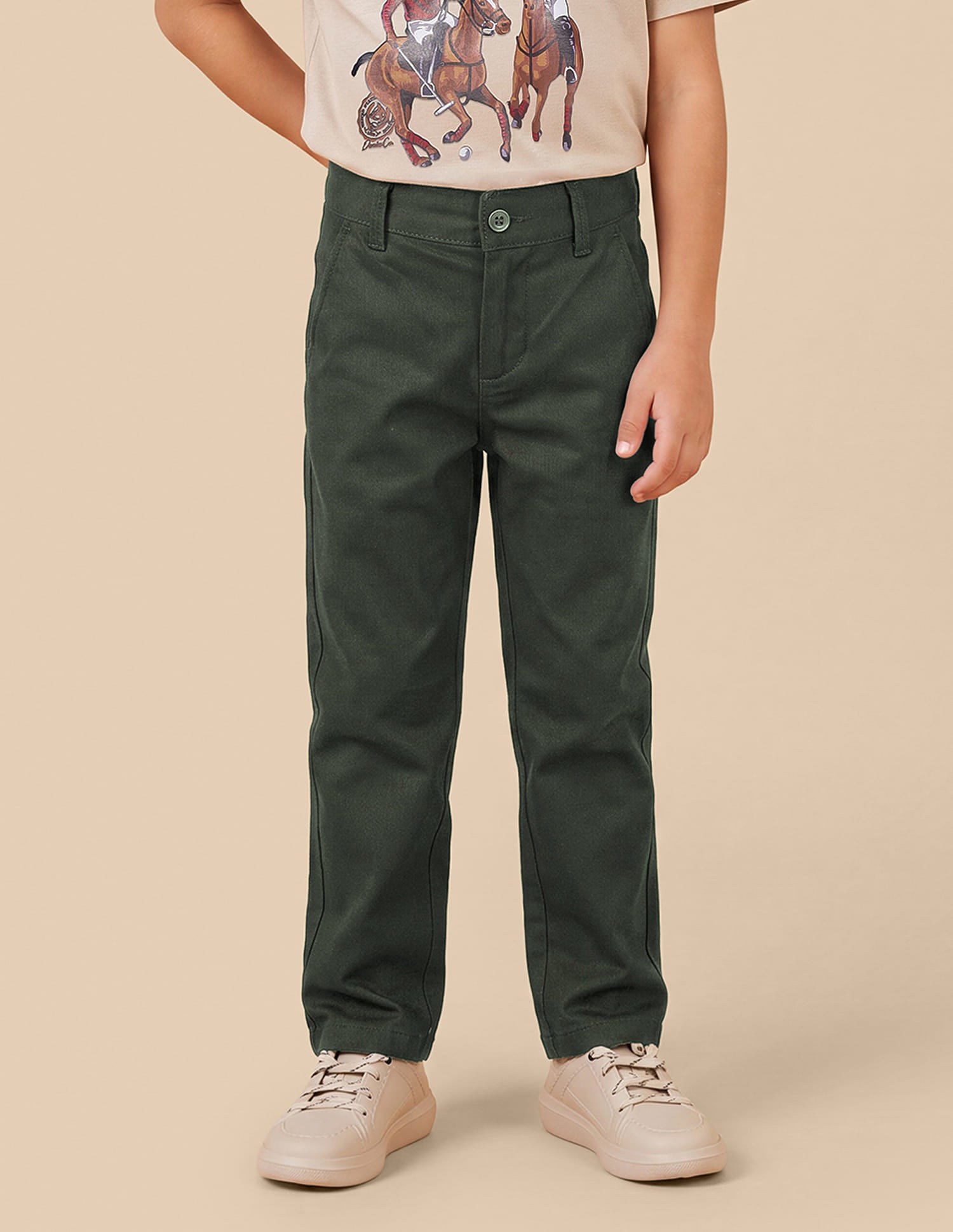 Boys Olive Cotton Stretch Dobby Trousers