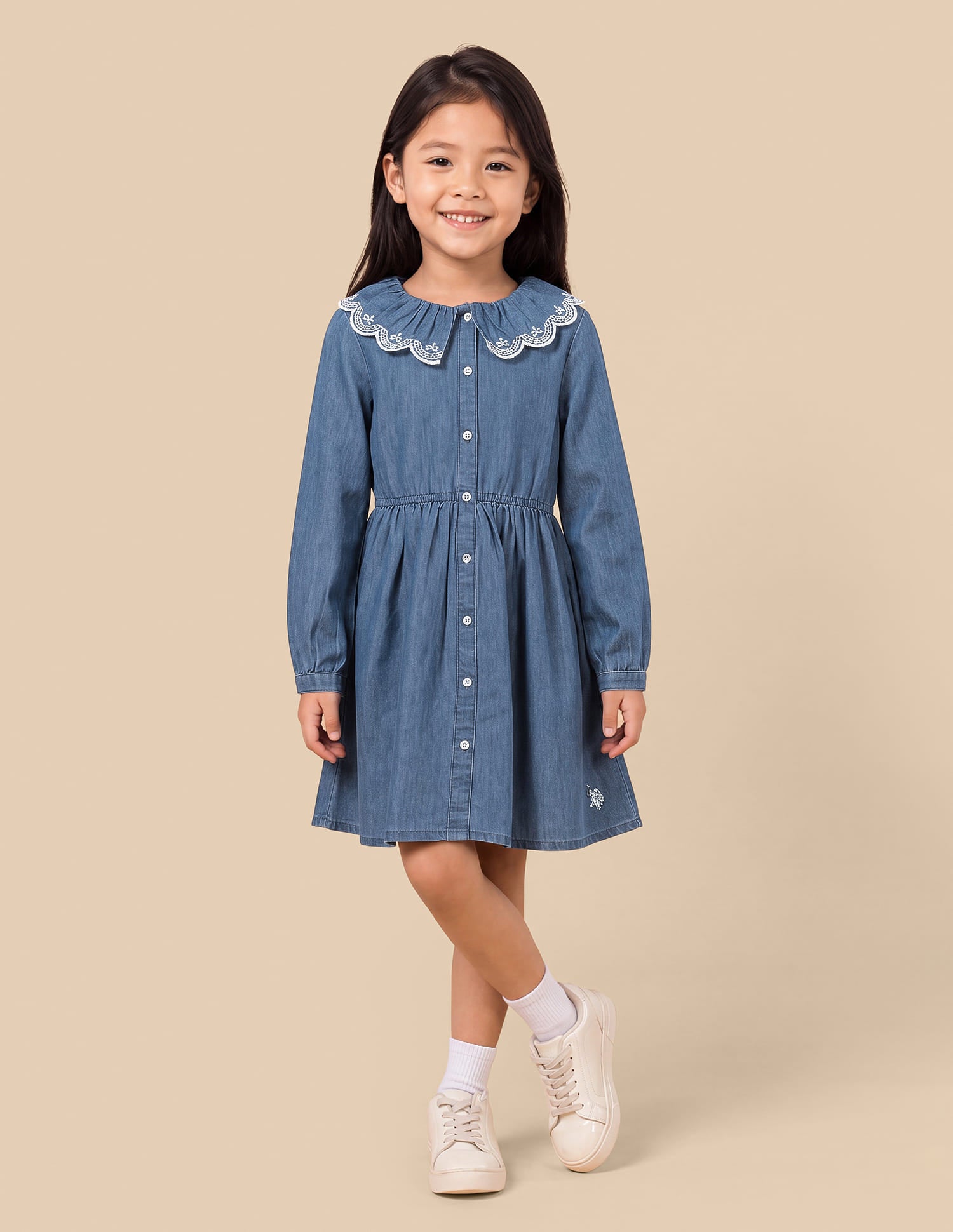 Girls Light Blue Cotton Peter Pan Collar Shirt Dress