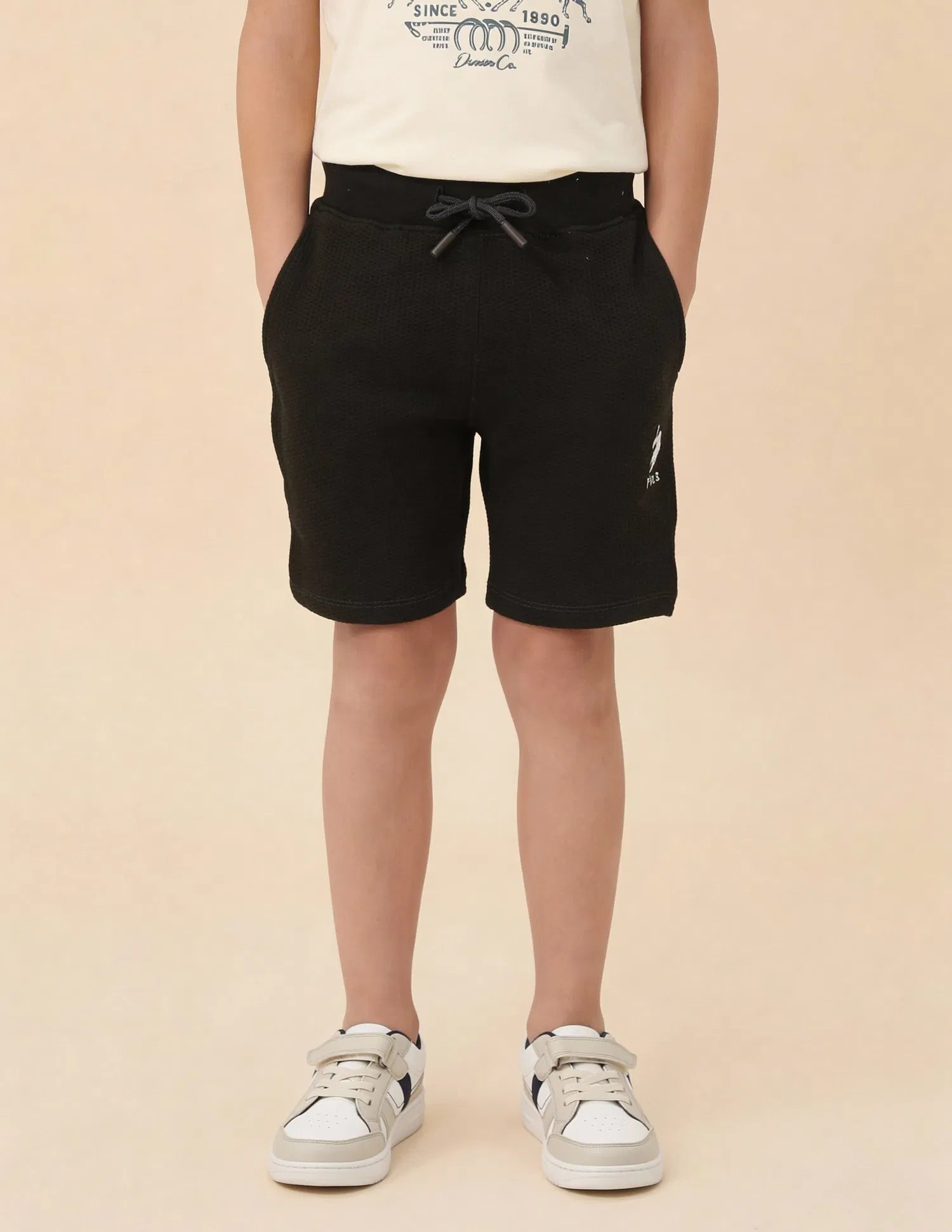 Boys Dark Green Textured Cotton Shorts Regular Fit