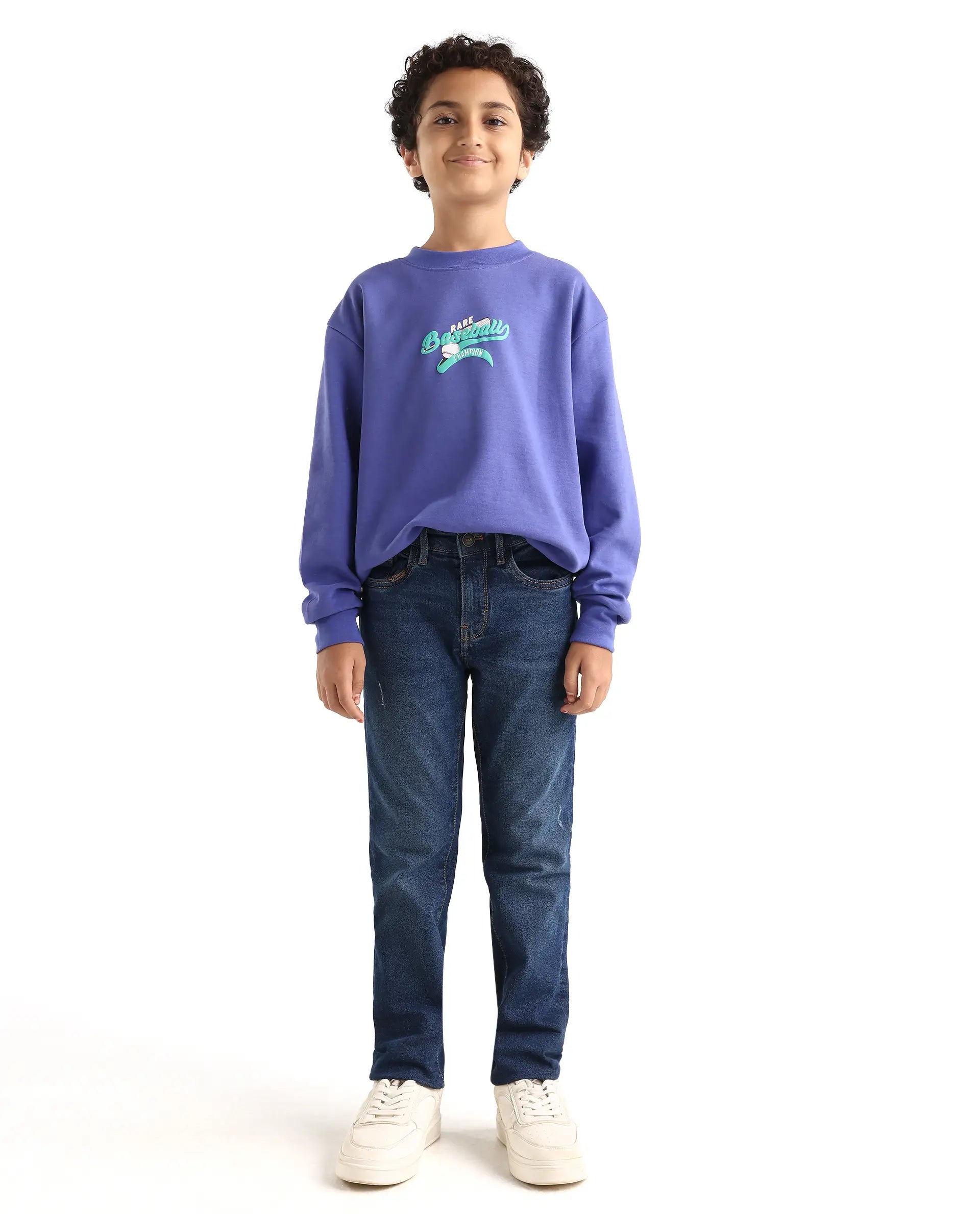 Boys Dark Blue Slim Fit Button-Zip Jeans