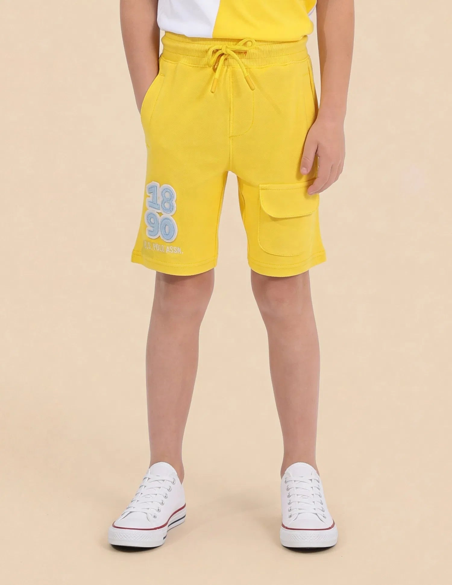 Boys Light Yellow Cotton Embroidered Shorts Regular Fit