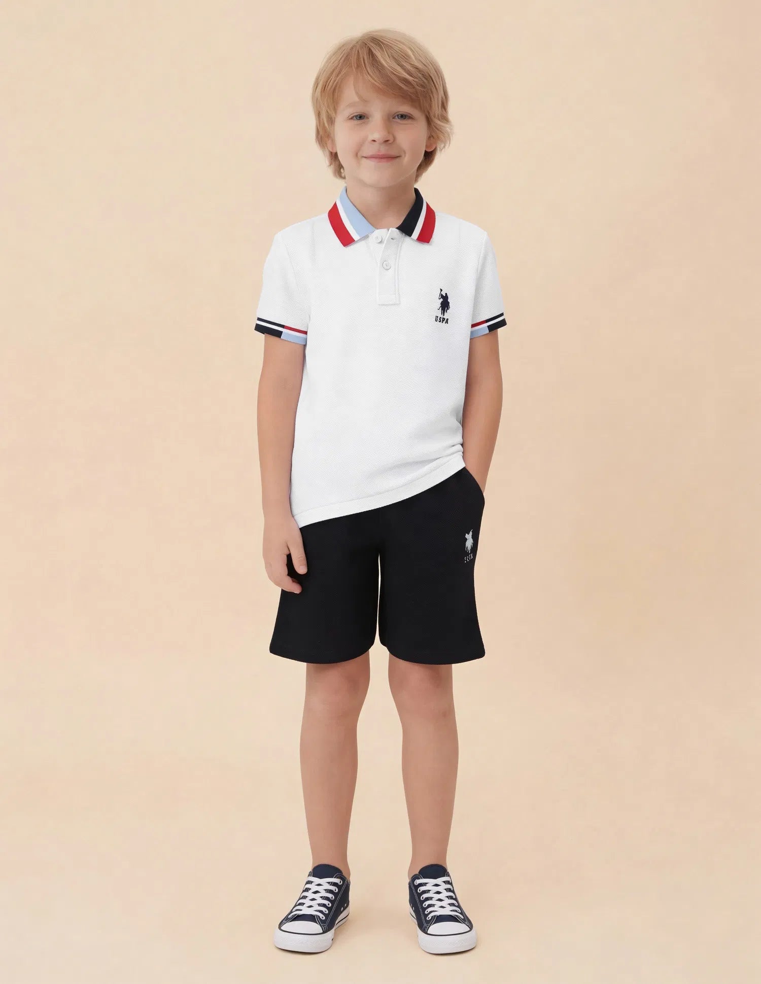 Boys White Cotton Solid Regular Fit Polo Shirt