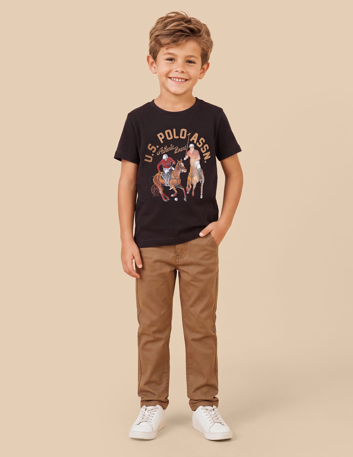 Boys Brown Cotton Graphic Print Regular Fit T-Shirt