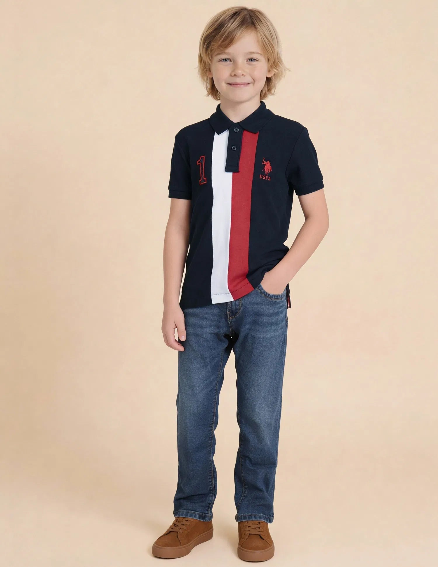 Boys Vertical Stripe Cotton Polo Shirt Regular Fit