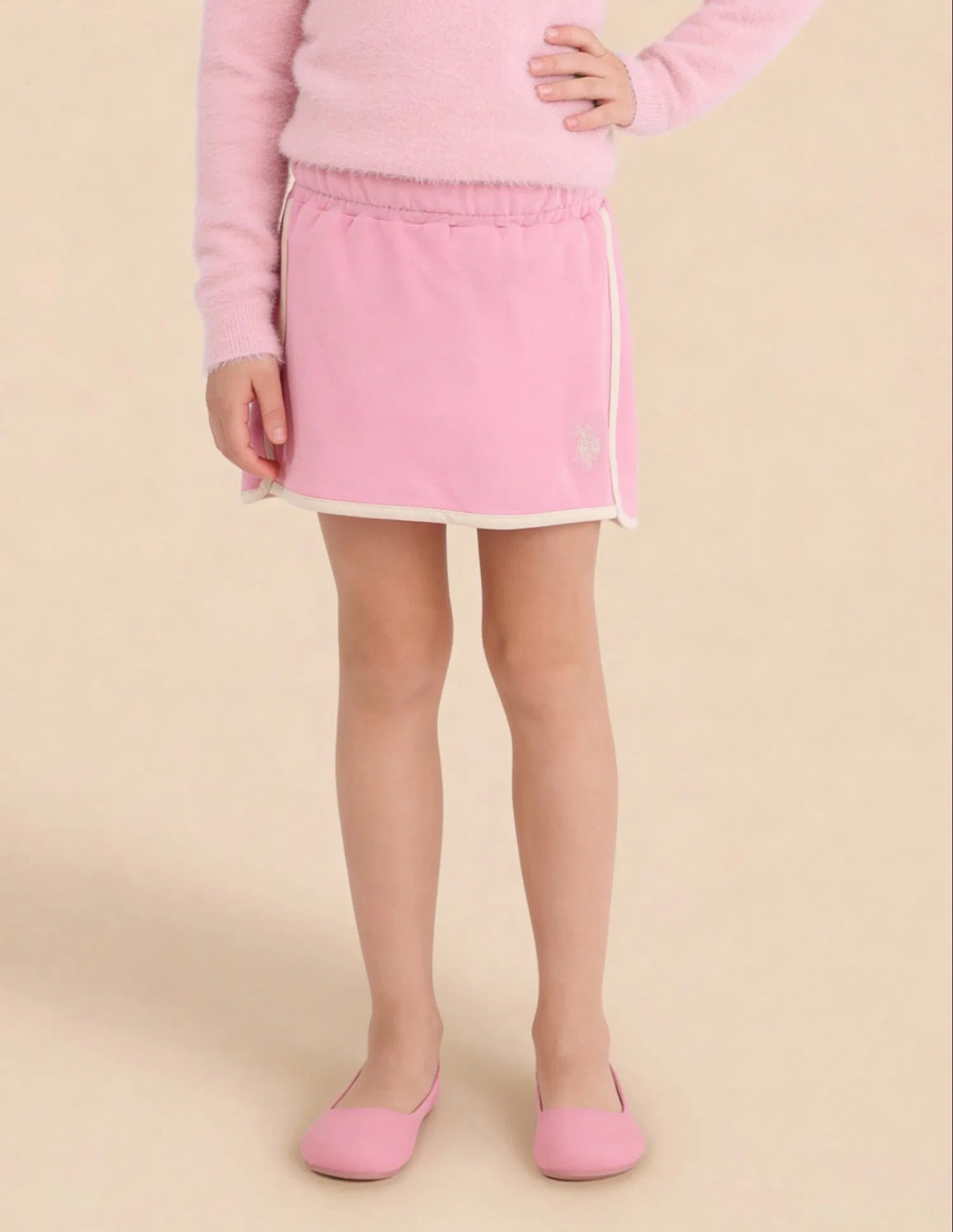 Girls Pink Cotton Solid A-Line Mini Skirt