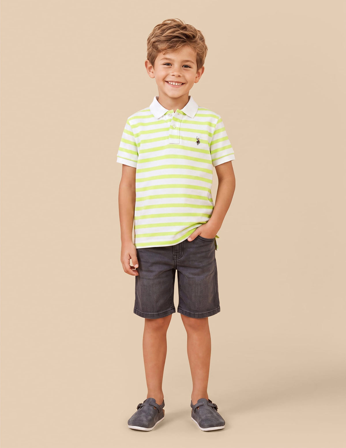 Horizontal Striped Regular Fit Polo Shirt Light Yellow
