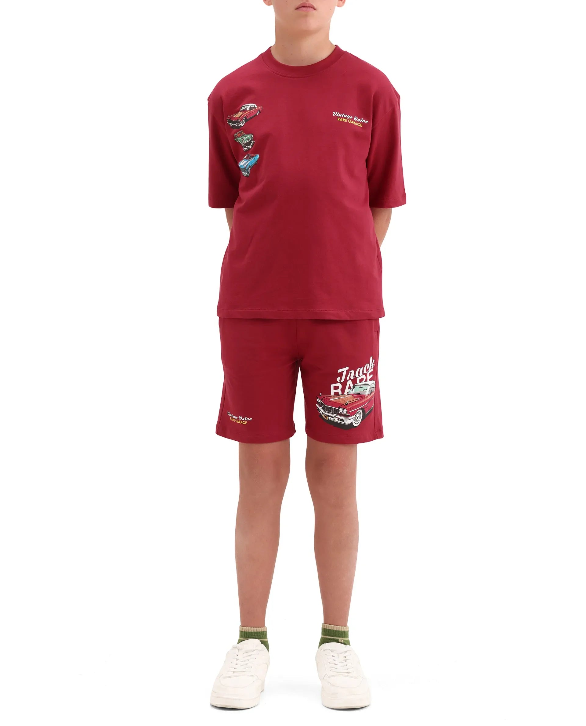 Rare Ones Boys Red Digital Print Cotton Regular Fit Shorts