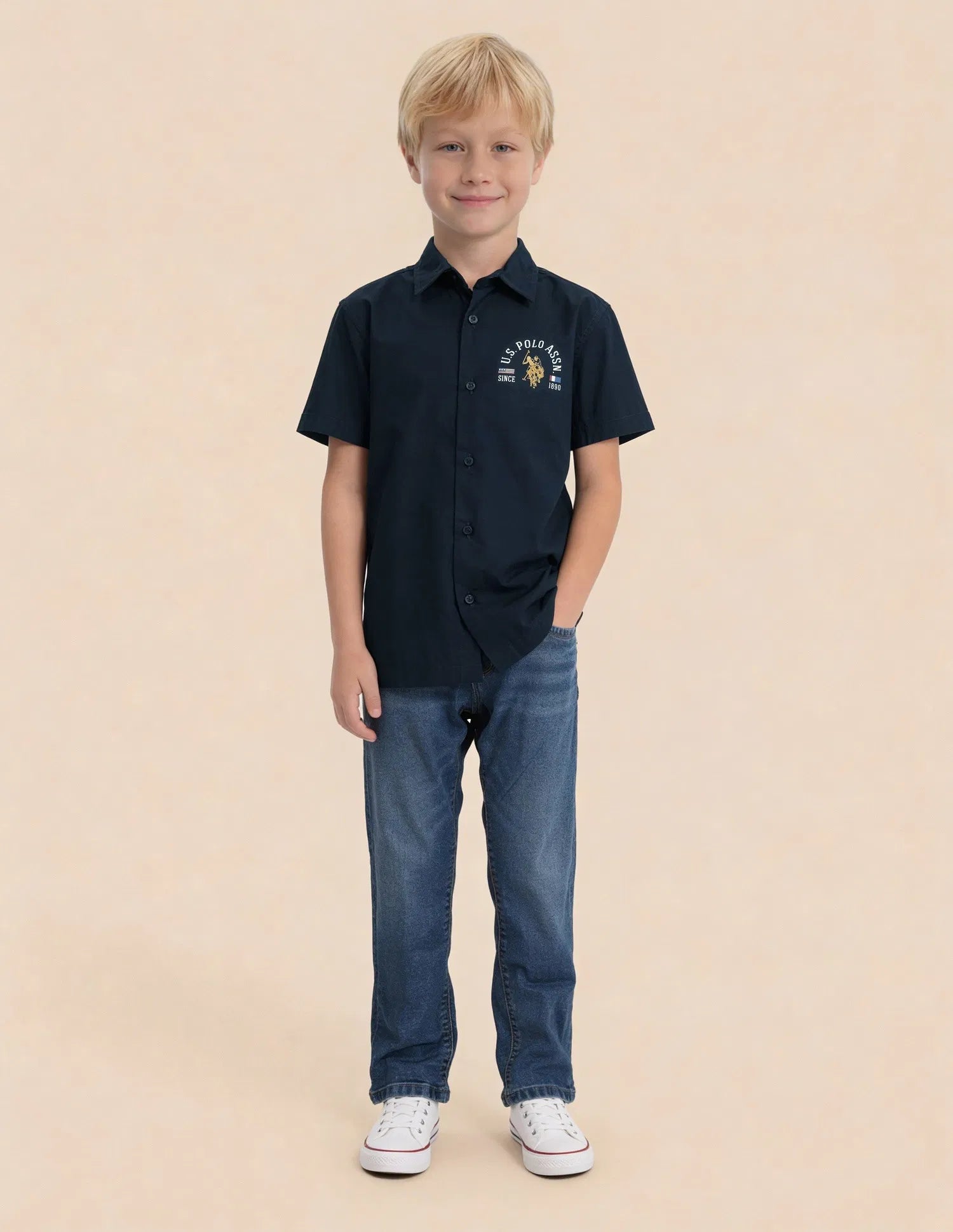 Boys Blue Graphic Printed Cotton Shirt – Regular Fit