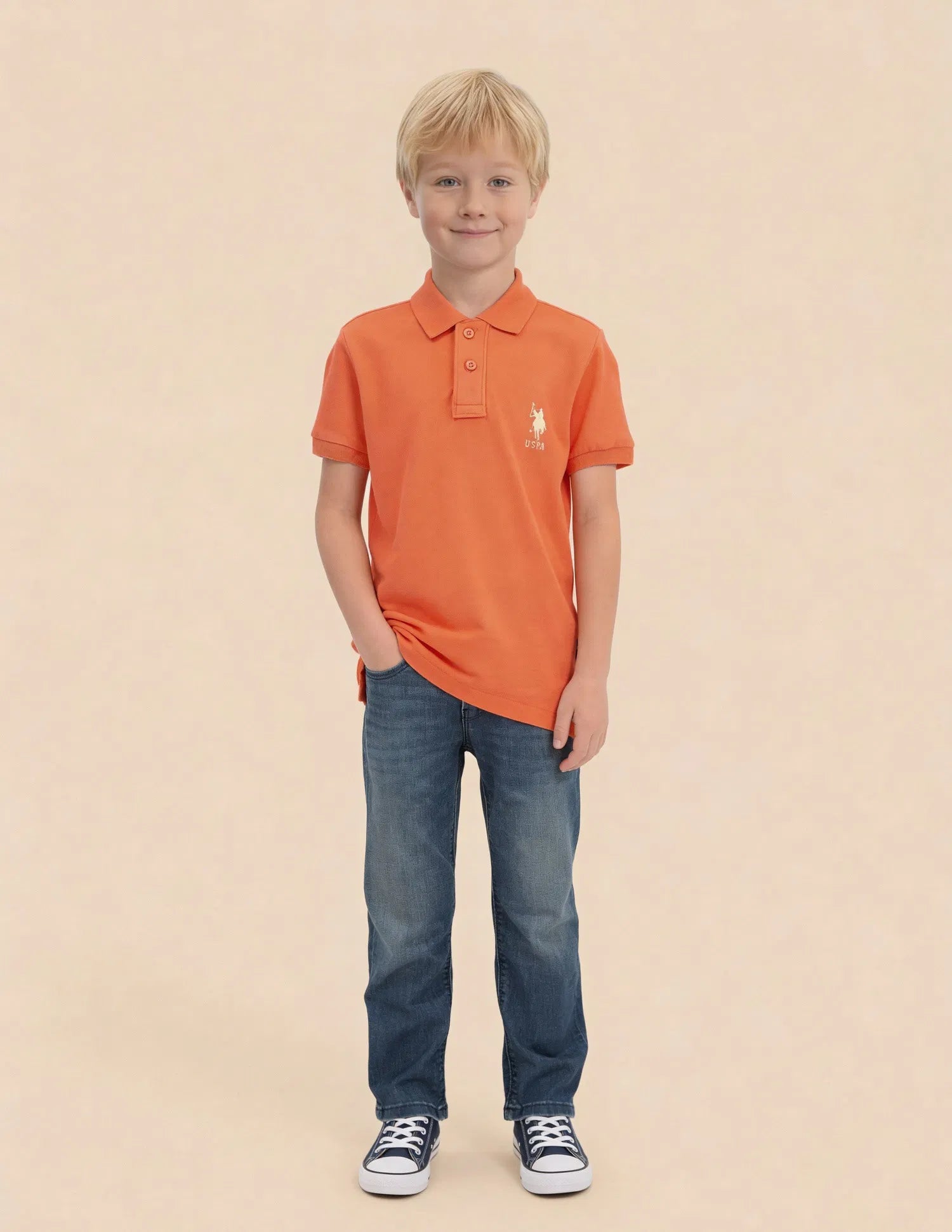 Boys Orange Cotton Blend Solid Regular Fit Polo Shirt