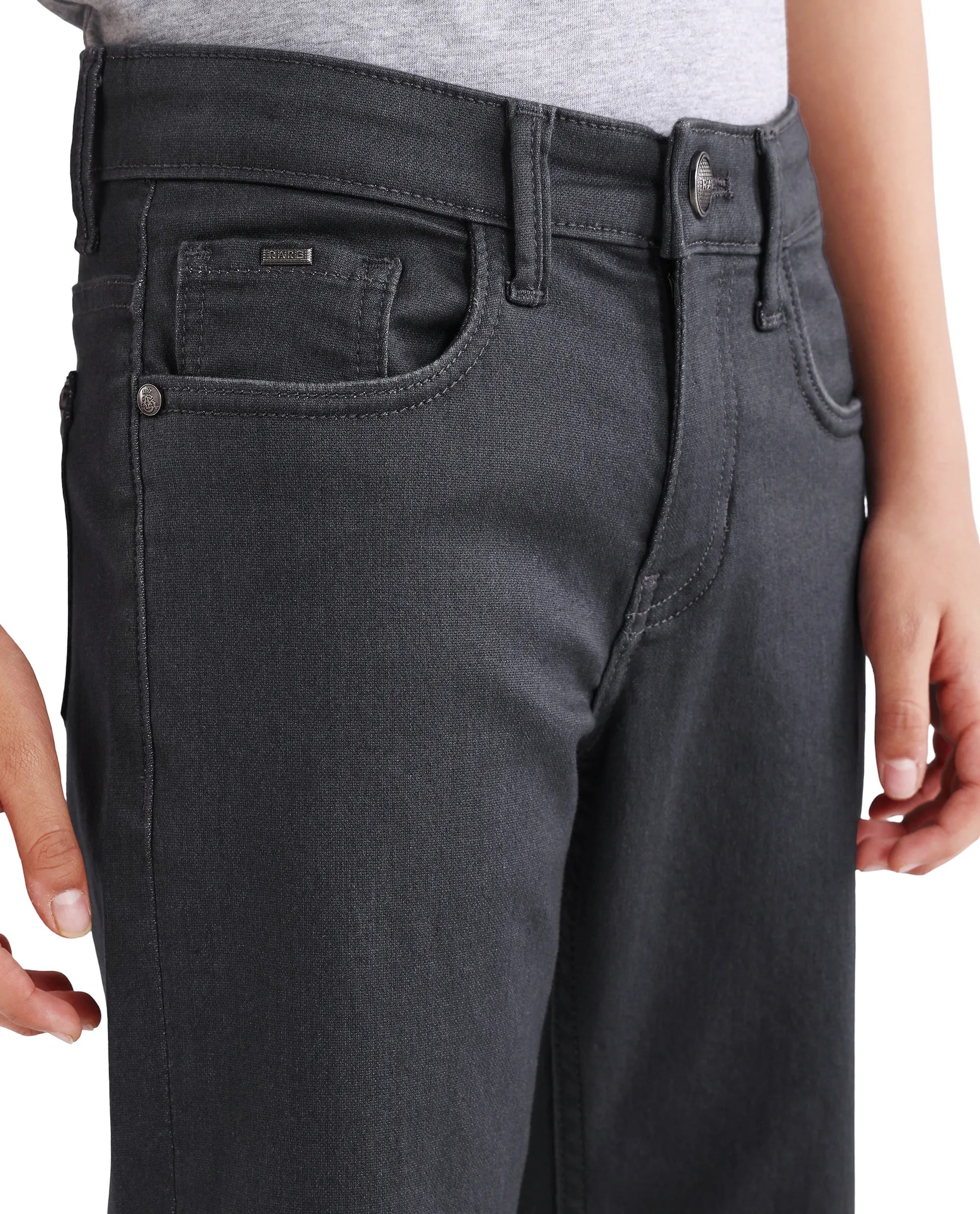 Boys Grey Regular Fit Shank Button Jeans