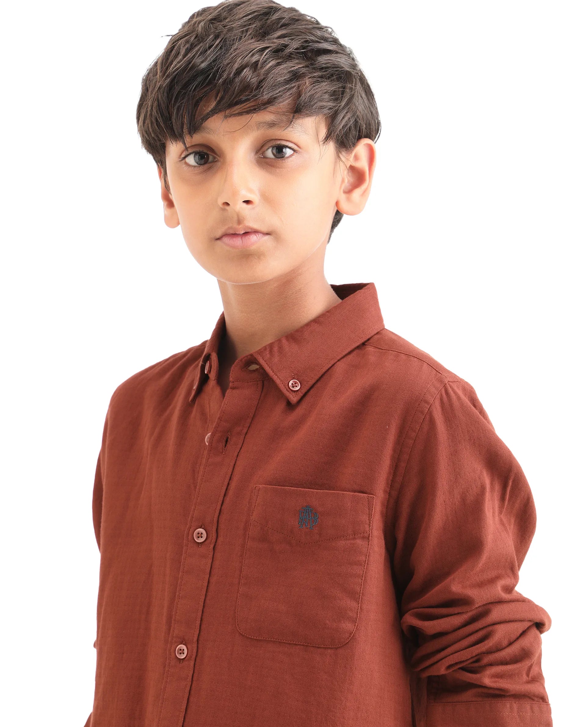 Boys Brown Cotton Blend Regular Fit Shirt