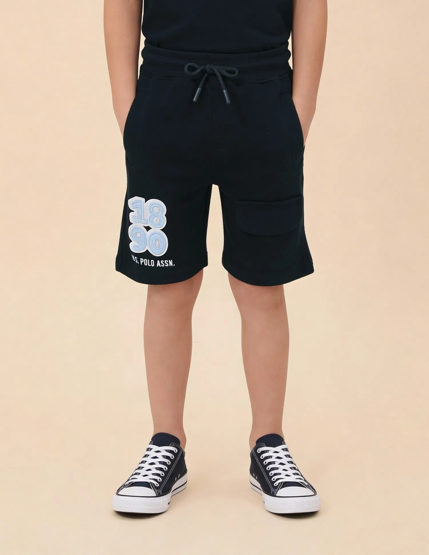 Boys Navy Cotton Embroidered Shorts Regular Fit