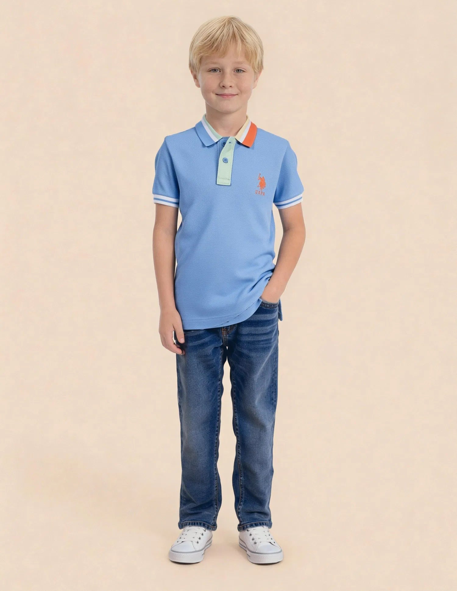 Boys Blue Cotton Solid Regular Fit Polo Shirt
